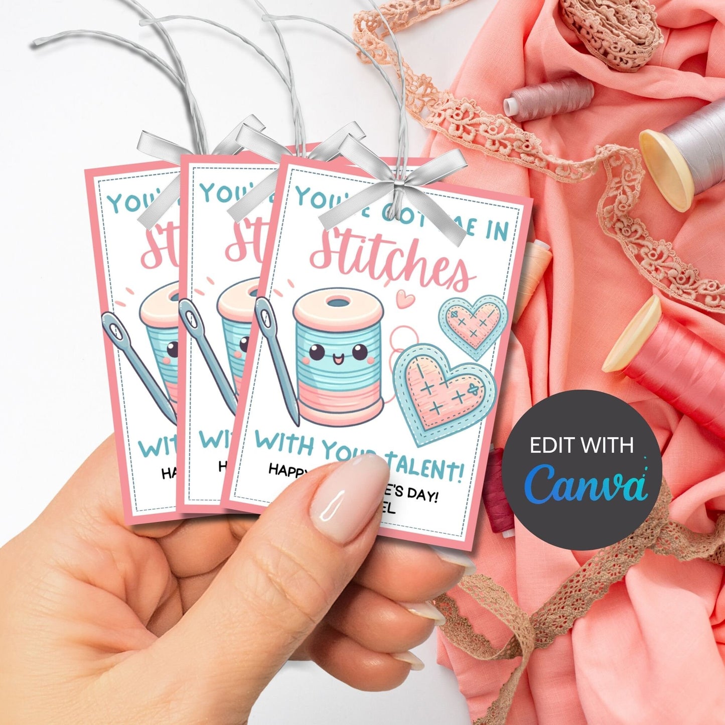 Sewing Valentine Tag | Youve Got me In Stitches | Teacher Class Non-Candy Printable Editable Tag | Seamstress Embroidery Sewing | Crafty