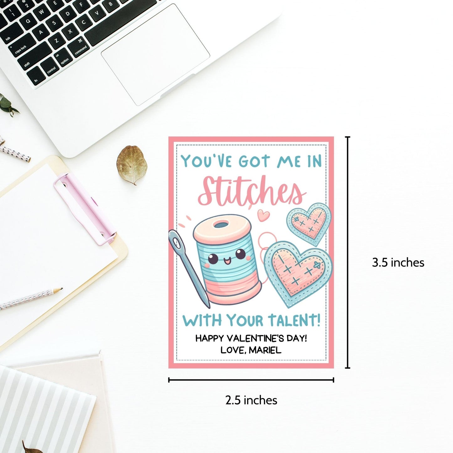 Sewing Valentine Tag | Youve Got me In Stitches | Teacher Class Non-Candy Printable Editable Tag | Seamstress Embroidery Sewing | Crafty
