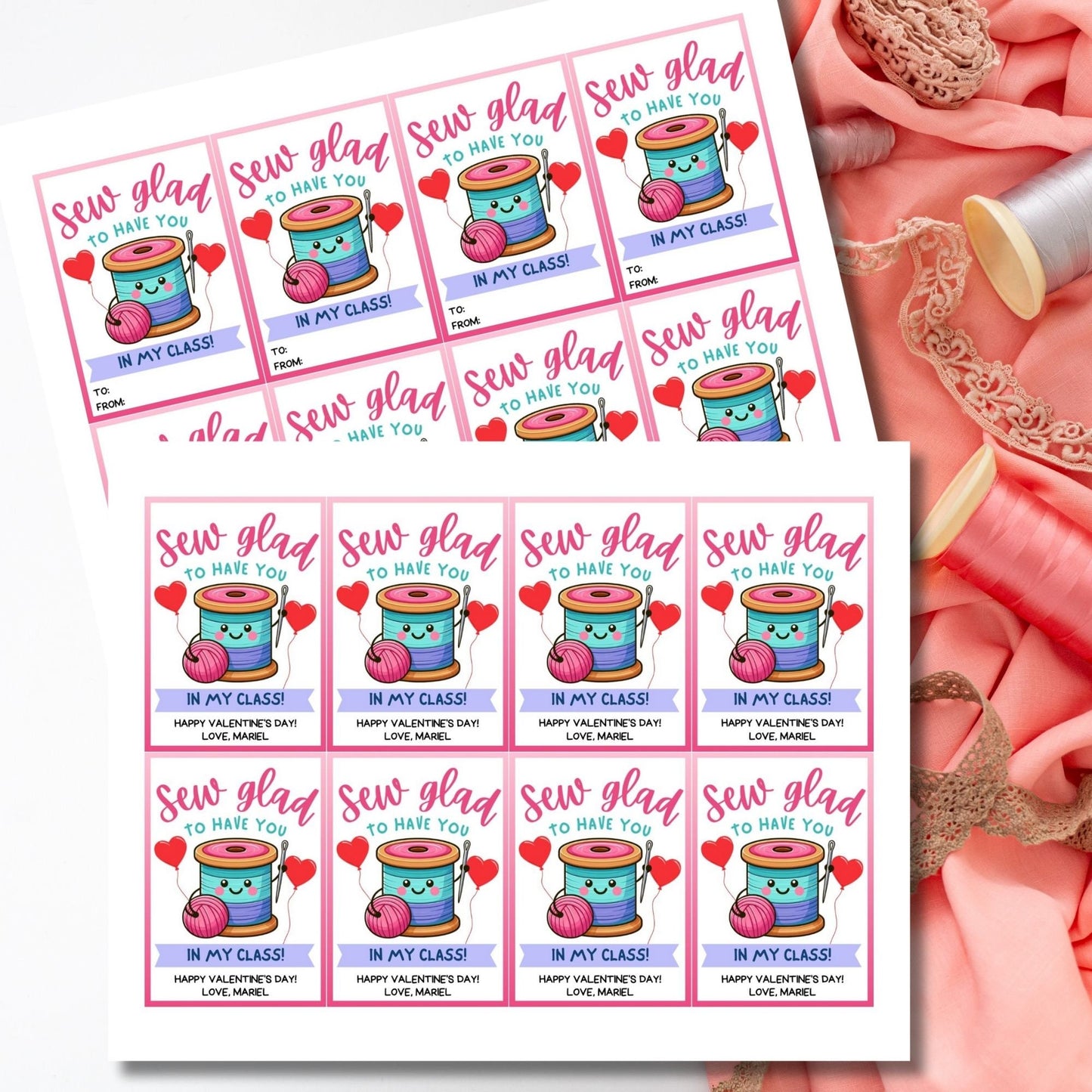 Sewing Valentine Tag | Sew Glad to Have You In My Class | Teacher Appreciation Class NonCandy Printable Editable Tag | Seamstress Embroidery