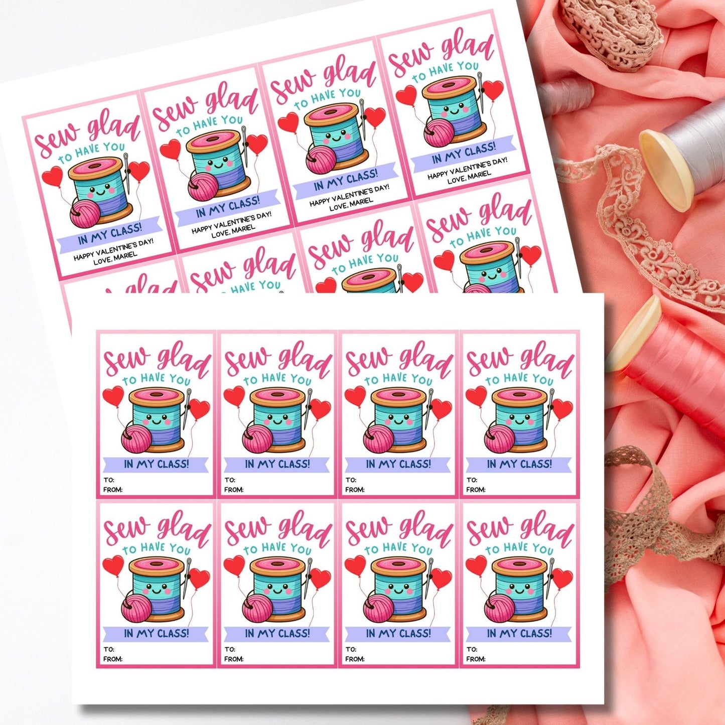 Sewing Valentine Tag | Sew Glad to Have You In My Class | Teacher Appreciation Class NonCandy Printable Editable Tag | Seamstress Embroidery