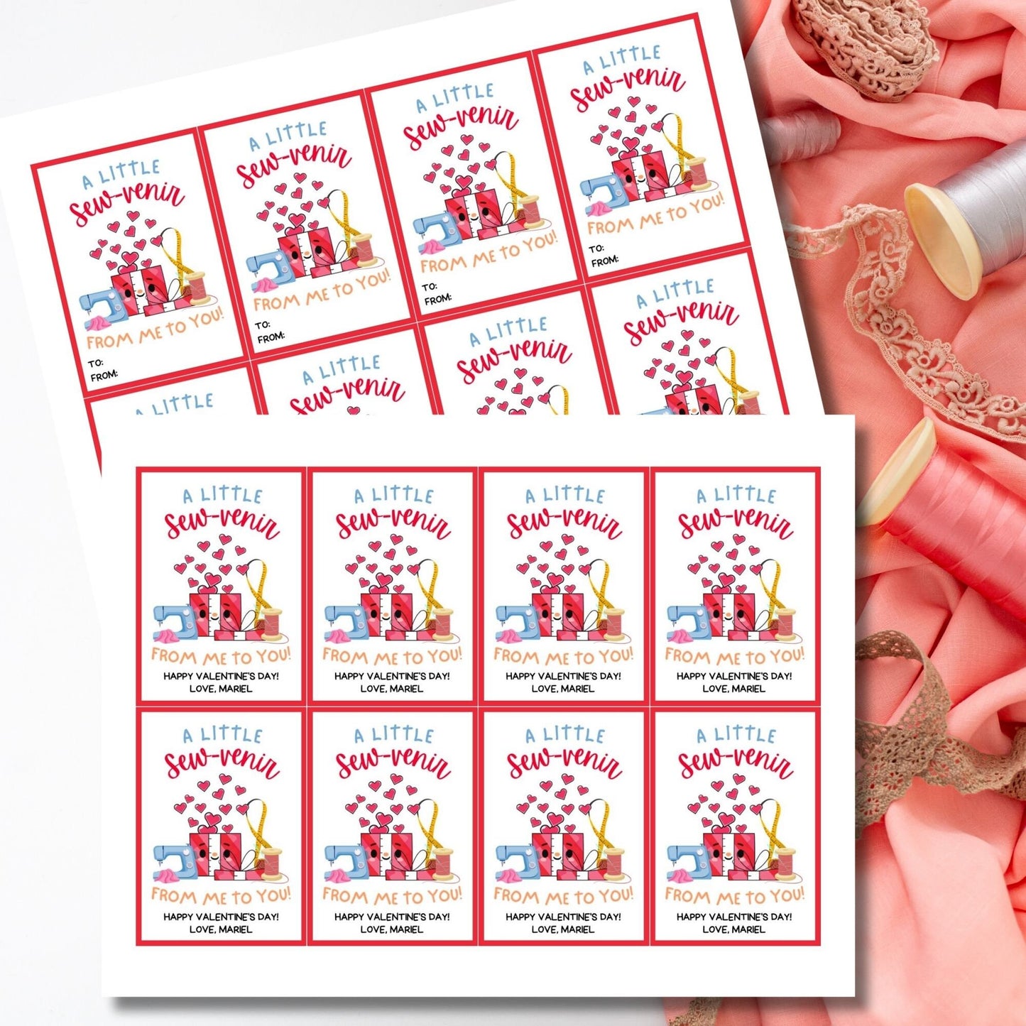 Sewing Valentine Tag | A Little Sewvenir | Teacher Appreciation Class NonCandy Printable Editable Tag | Seamstress Embroidery
