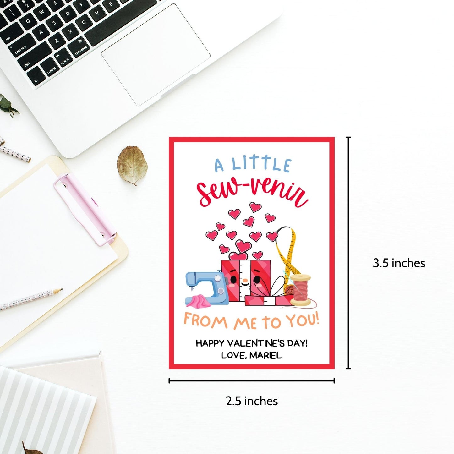 Sewing Valentine Tag | A Little Sewvenir | Teacher Appreciation Class NonCandy Printable Editable Tag | Seamstress Embroidery