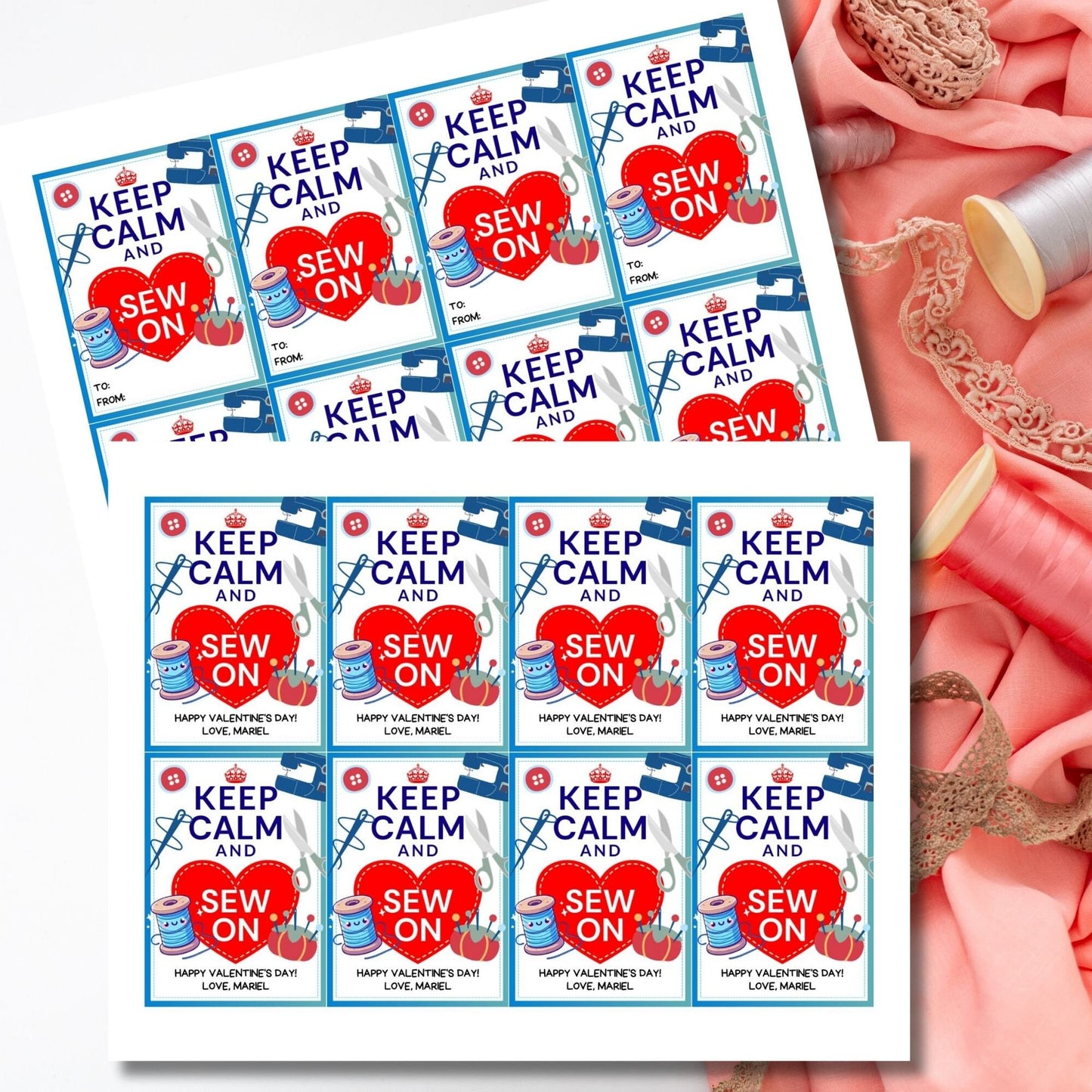 Sewing Valentine Tag | Keep Calm and Sew On | Teacher Appreciation Class NonCandy Printable Editable Tag | Seamstress Embroidery