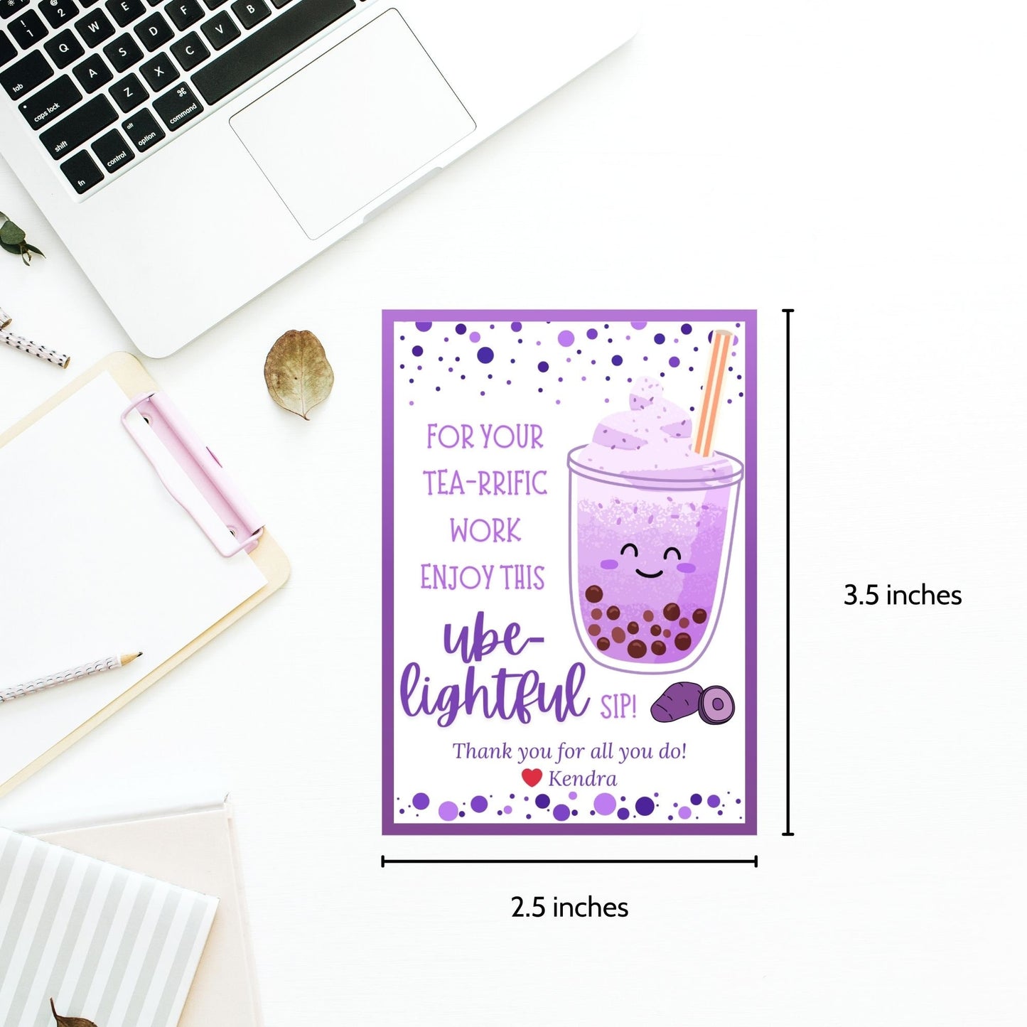 Ube Boba Bubble Tea Employee Teacher Appreciation Tag | Teacher Bus Driver Friend Coworker Staff Office | Ube Lover | Filipino Ube Dessert