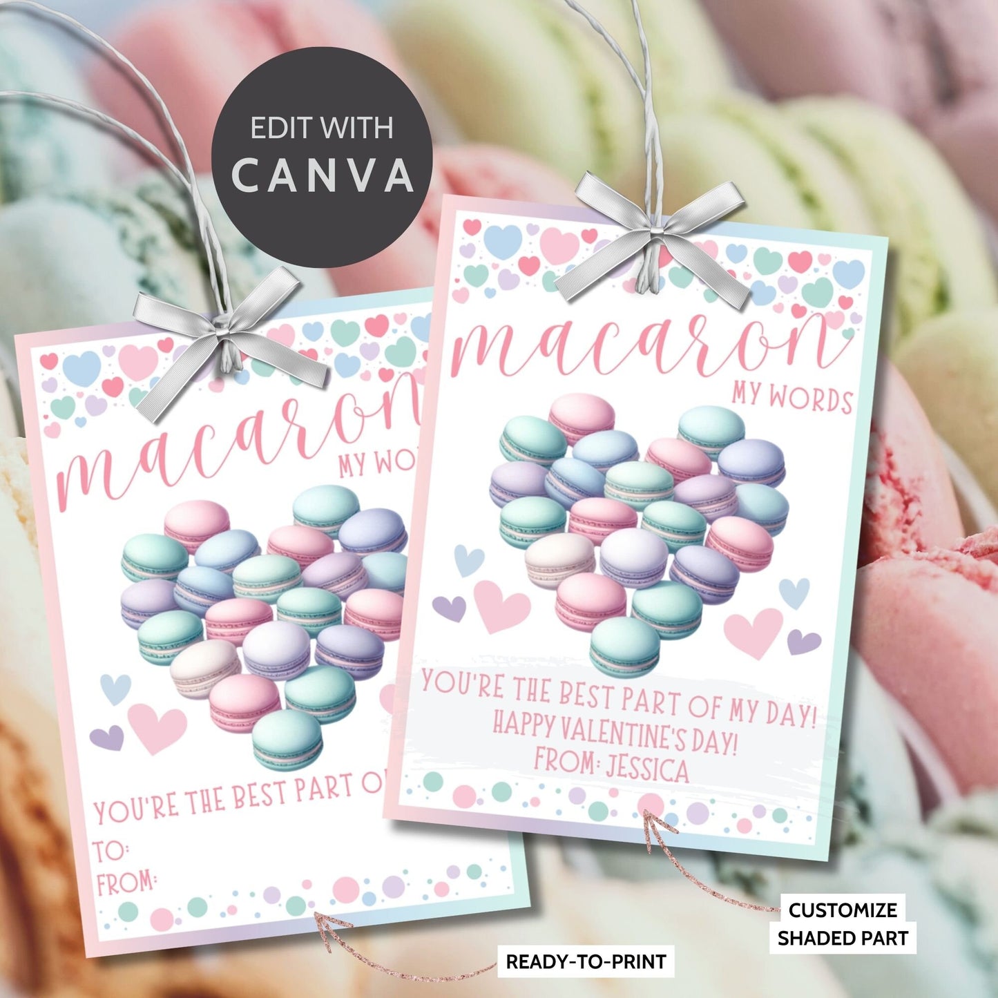 Macaron Valentine Printable Editable Gift Tag | French Macarons | Pastel Macaron Stickers | Thank You Tag | Teacher Friend Appreciation Gift