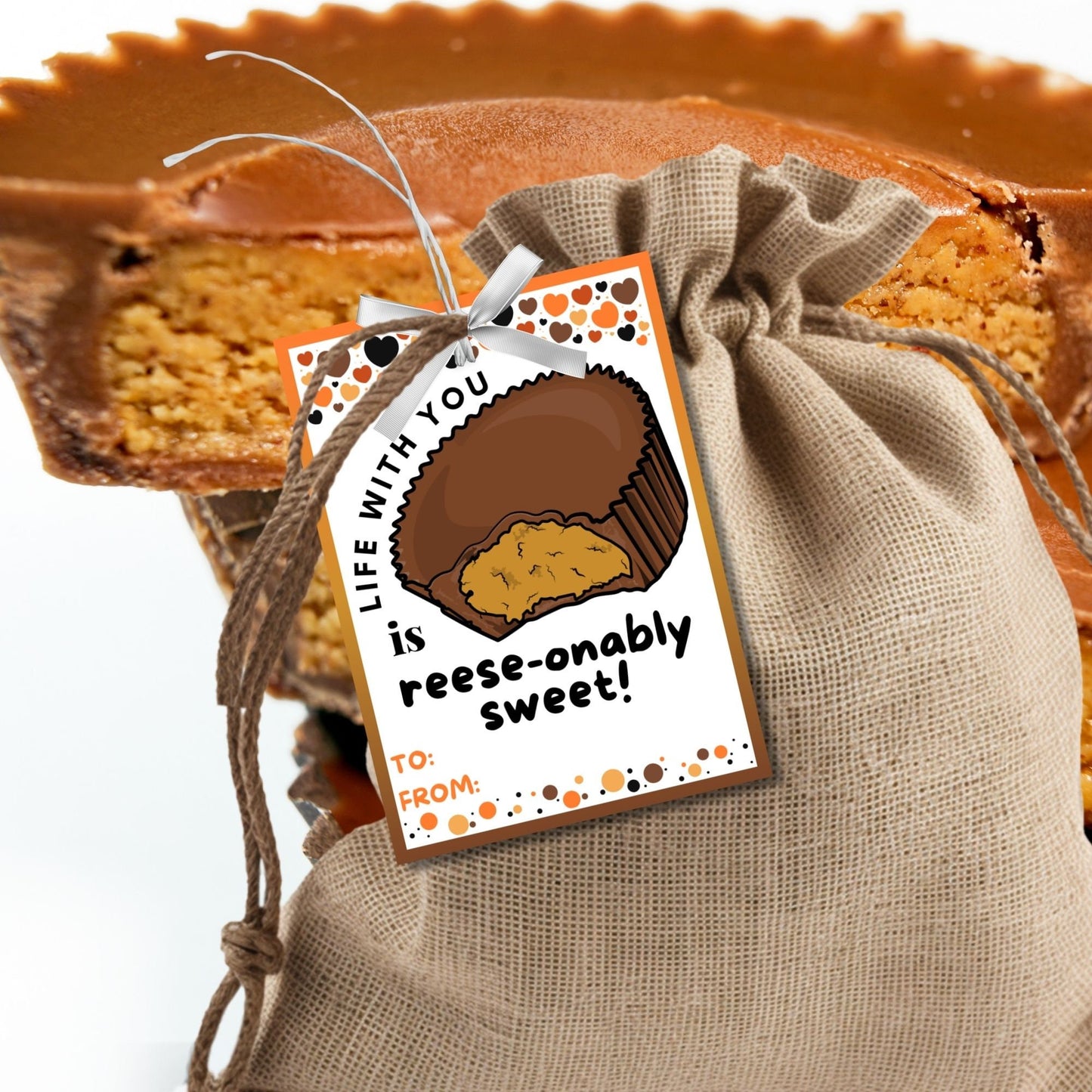 Peanut Butter Cup Reese-onably Sweet Valentine Printable Editable Gift Tag | Teacher Friend Staff Coworker Class Sticker Appreciation Gift