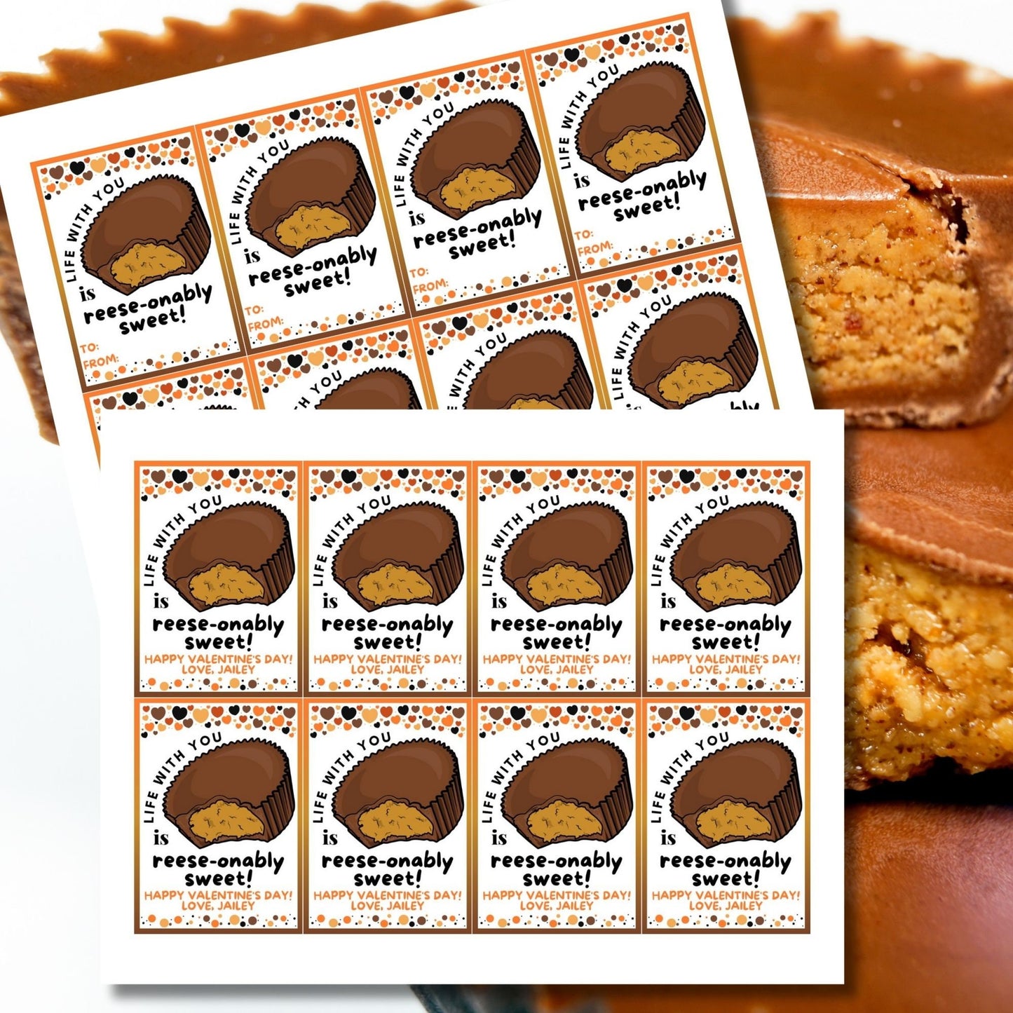 Peanut Butter Cup Reese-onably Sweet Valentine Printable Editable Gift Tag | Teacher Friend Staff Coworker Class Sticker Appreciation Gift