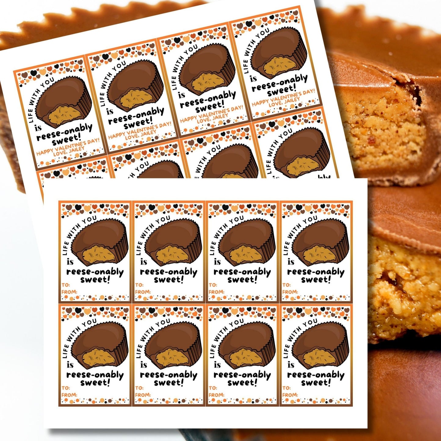 Peanut Butter Cup Reese-onably Sweet Valentine Printable Editable Gift Tag | Teacher Friend Staff Coworker Class Sticker Appreciation Gift