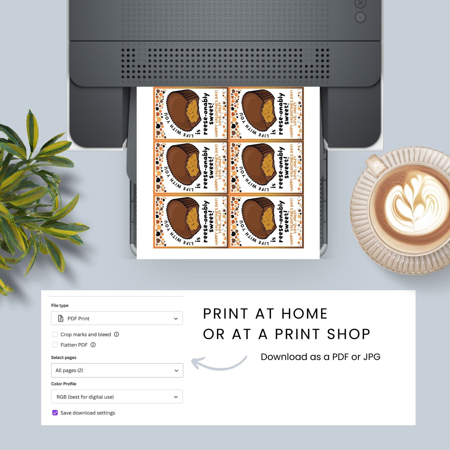 Peanut Butter Cup Reese-onably Sweet Valentine Printable Editable Gift Tag | Teacher Friend Staff Coworker Class Sticker Appreciation Gift