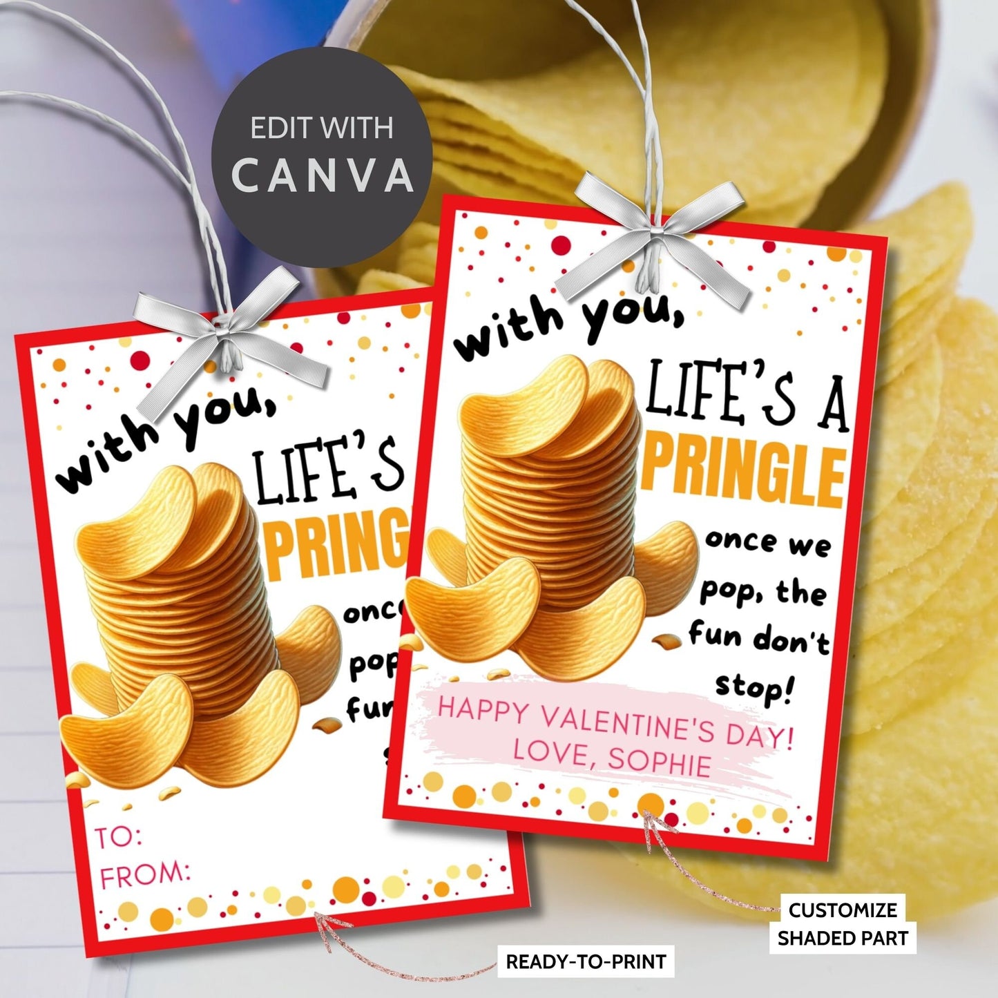 Pringles Snack Chip Valentine Printable Tag | Digital Download | For Pringles Snack Size | Classroom Friends Valentines Day Stickers