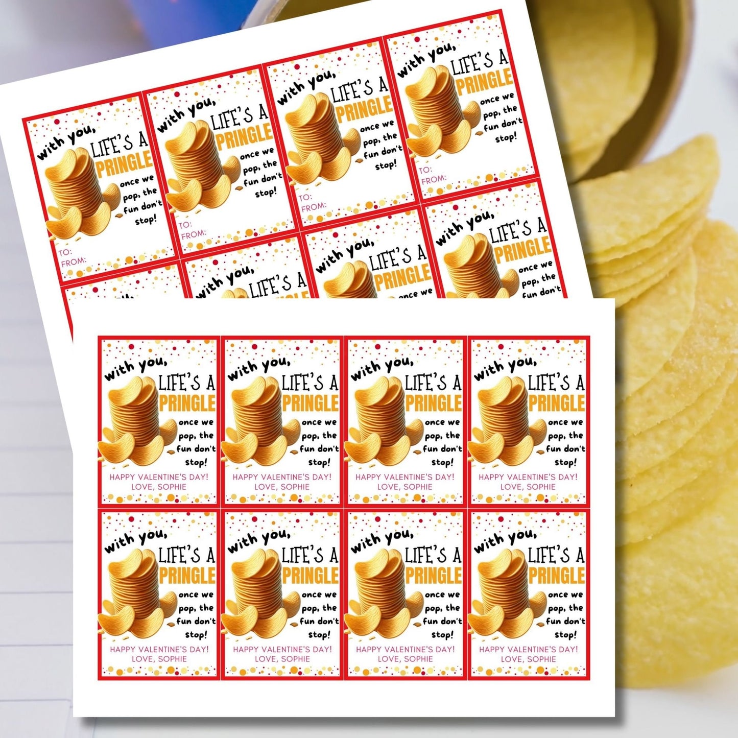 Pringles Snack Chip Valentine Printable Tag | Digital Download | For Pringles Snack Size | Classroom Friends Valentines Day Stickers