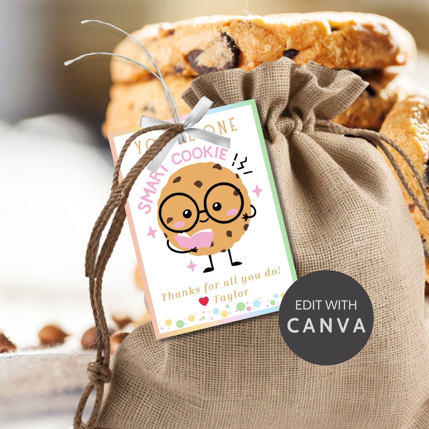 Cookie Teacher Appreciation Gift Tag | One Smart Cookie | Staff Educator Teacher Thank You Gift | Staff Teacher Appreciation Week