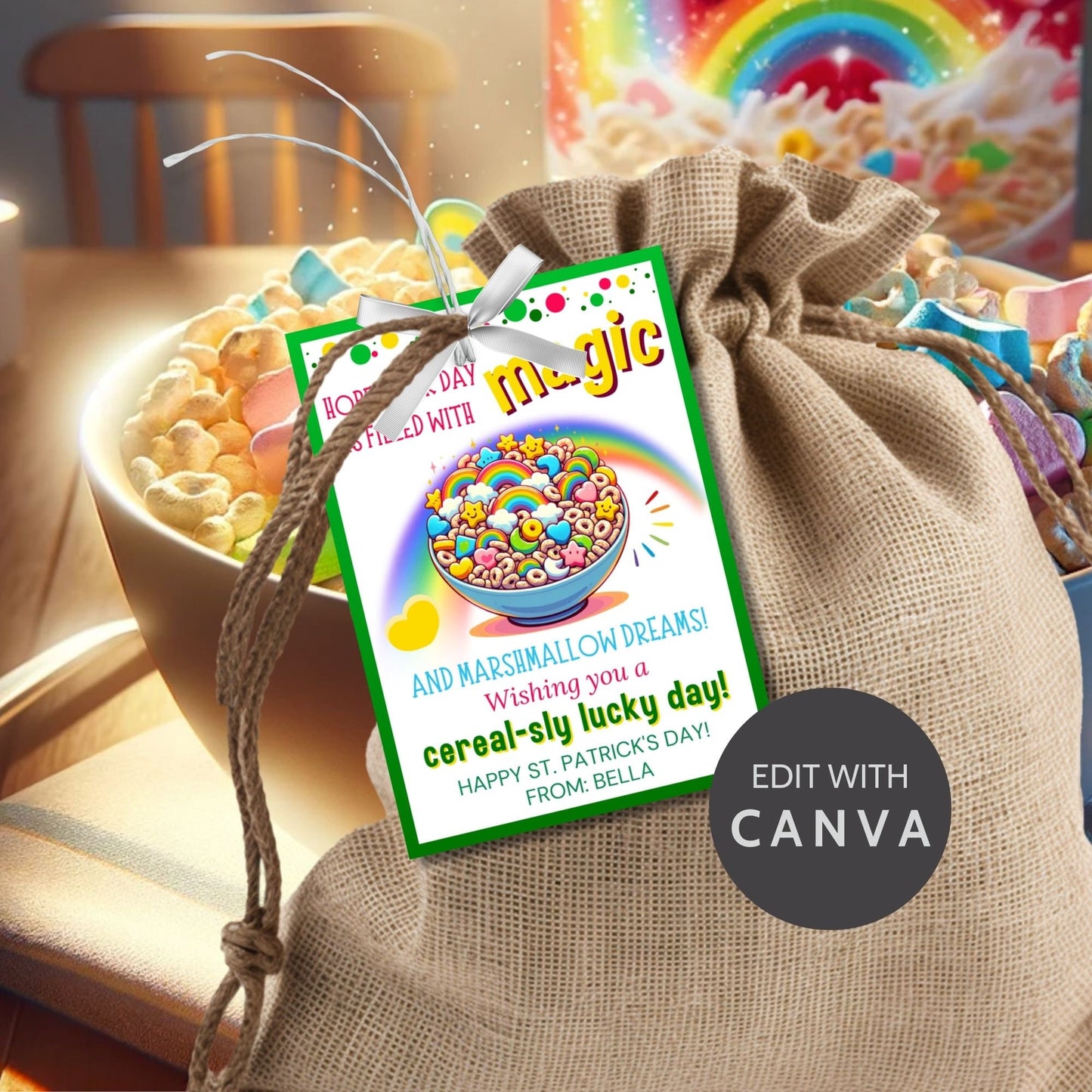 Lucky Cereal St Patricks Day Charms Tag St Paddys Marshmallow Classmate Employee Staff Coworker Friend Client Customer Lender Teacher