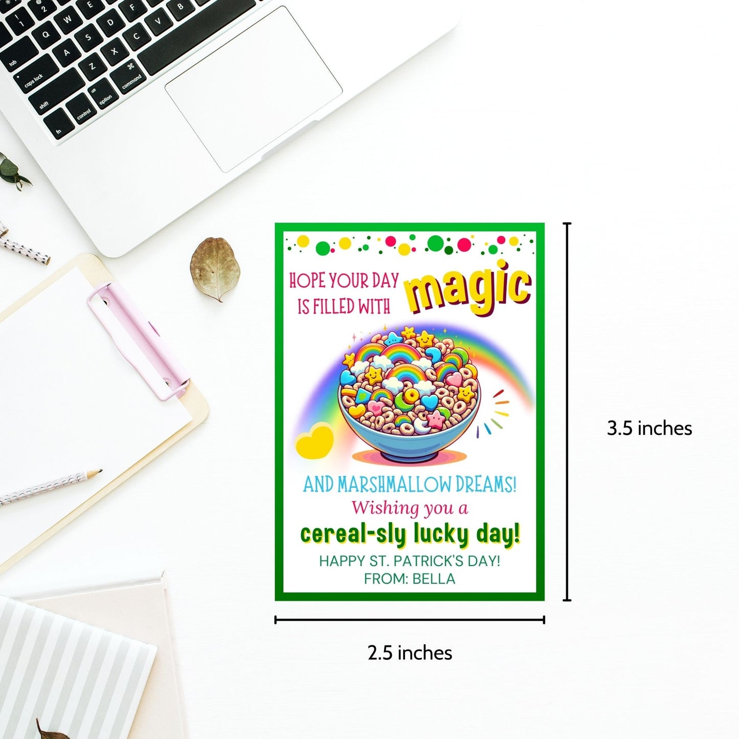 Lucky Cereal St Patricks Day Charms Tag St Paddys Marshmallow Classmate Employee Staff Coworker Friend Client Customer Lender Teacher