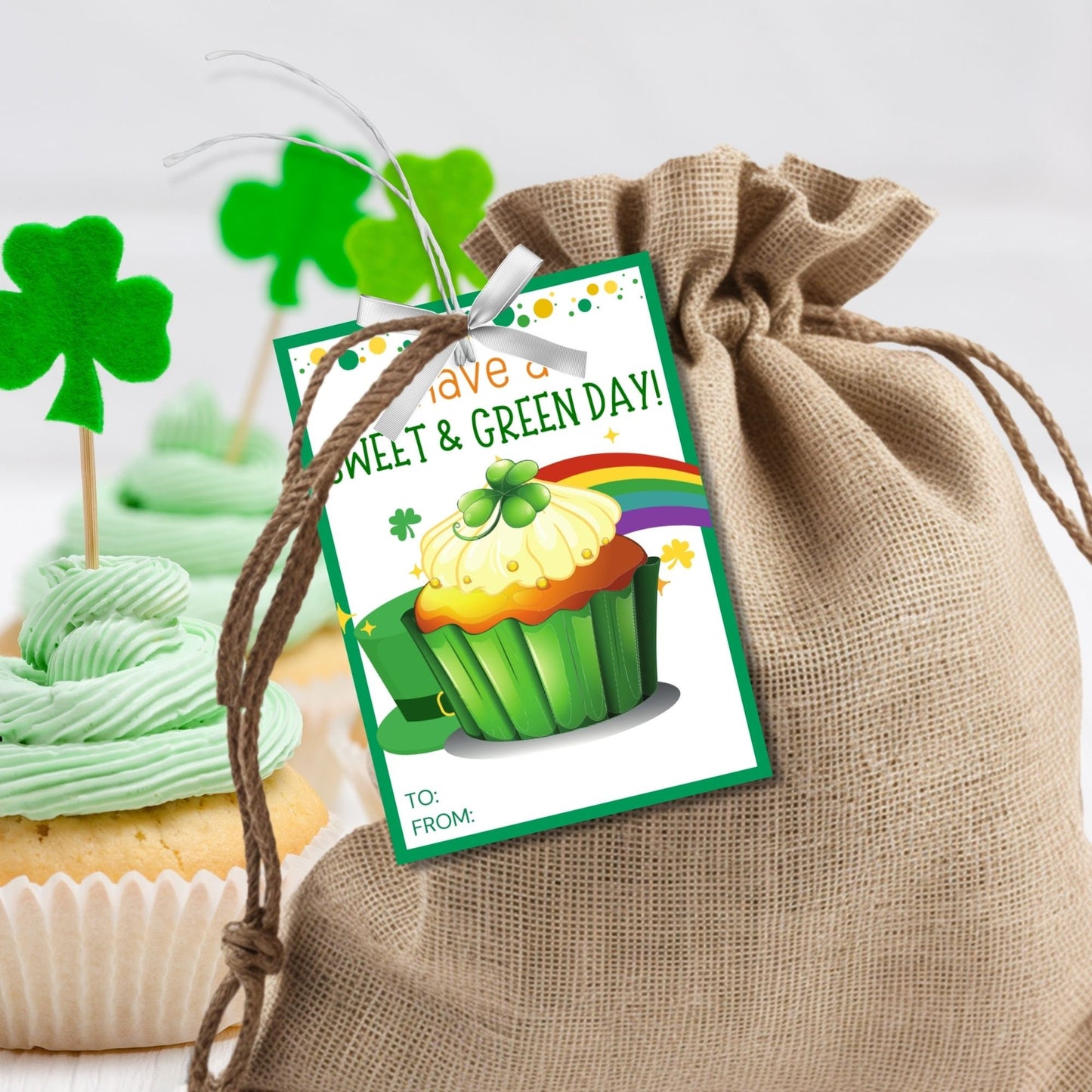 Cupcake Green Baking St Patricks Day Tag St Paddys Baked Goods Classmate Employee Staff Coworker Friend Client Customer Lender Teacher