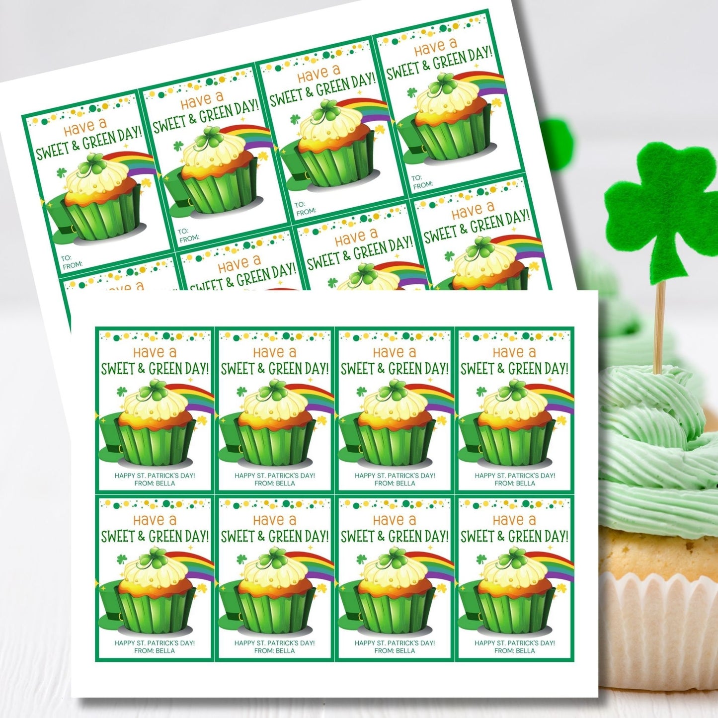 Cupcake Green Baking St Patricks Day Tag St Paddys Baked Goods Classmate Employee Staff Coworker Friend Client Customer Lender Teacher