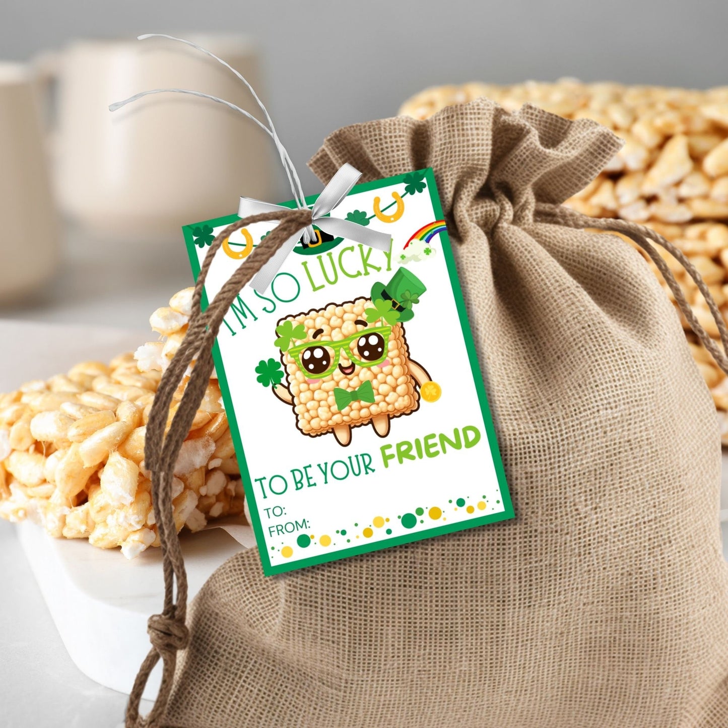 Rice Krispy Crispies Treat Printable Editable Gift Tag Girl Boy Snack Bars Classmate Classroom Employee Staff Coworker Friend Client
