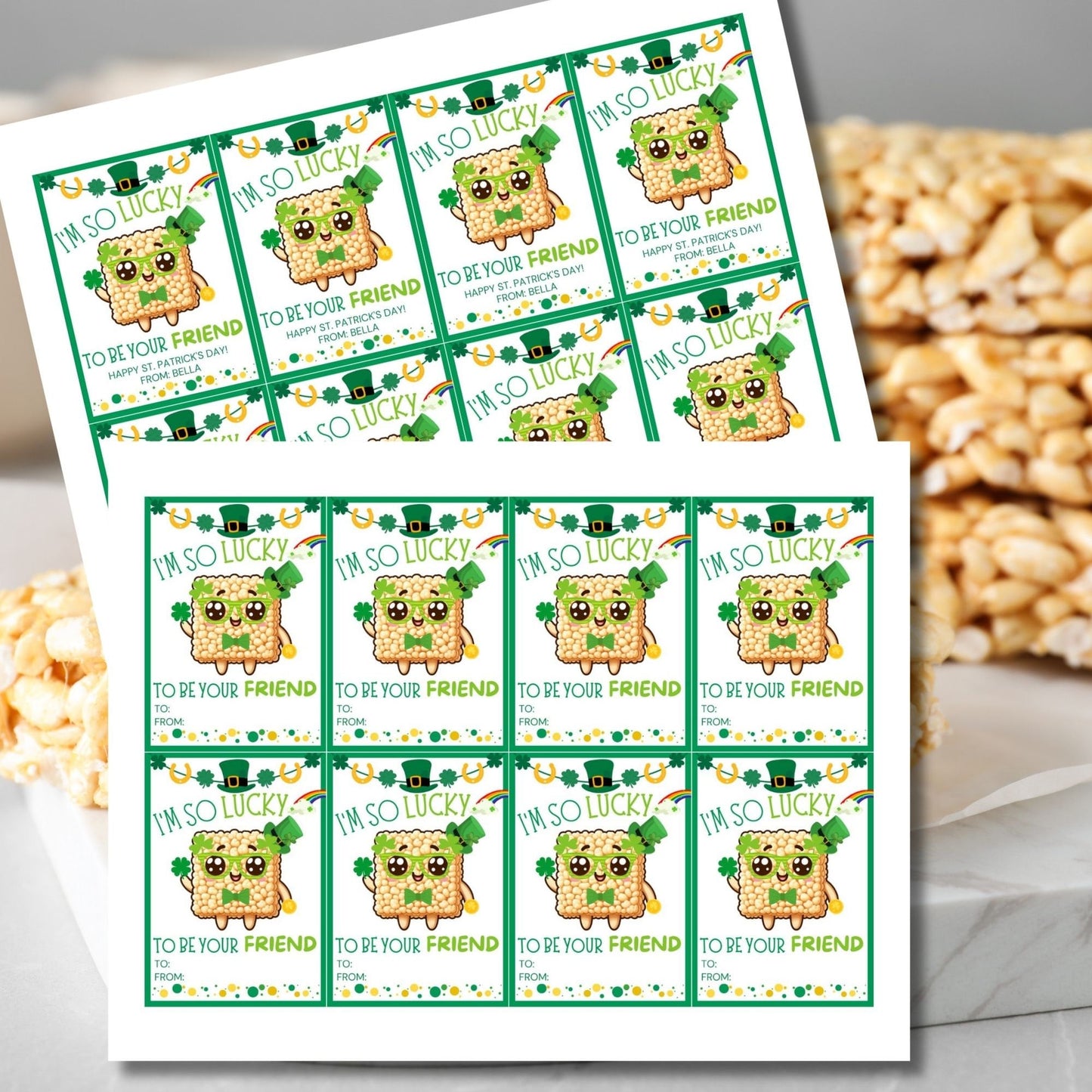 Rice Krispy Crispies Treat Printable Editable Gift Tag Girl Boy Snack Bars Classmate Classroom Employee Staff Coworker Friend Client