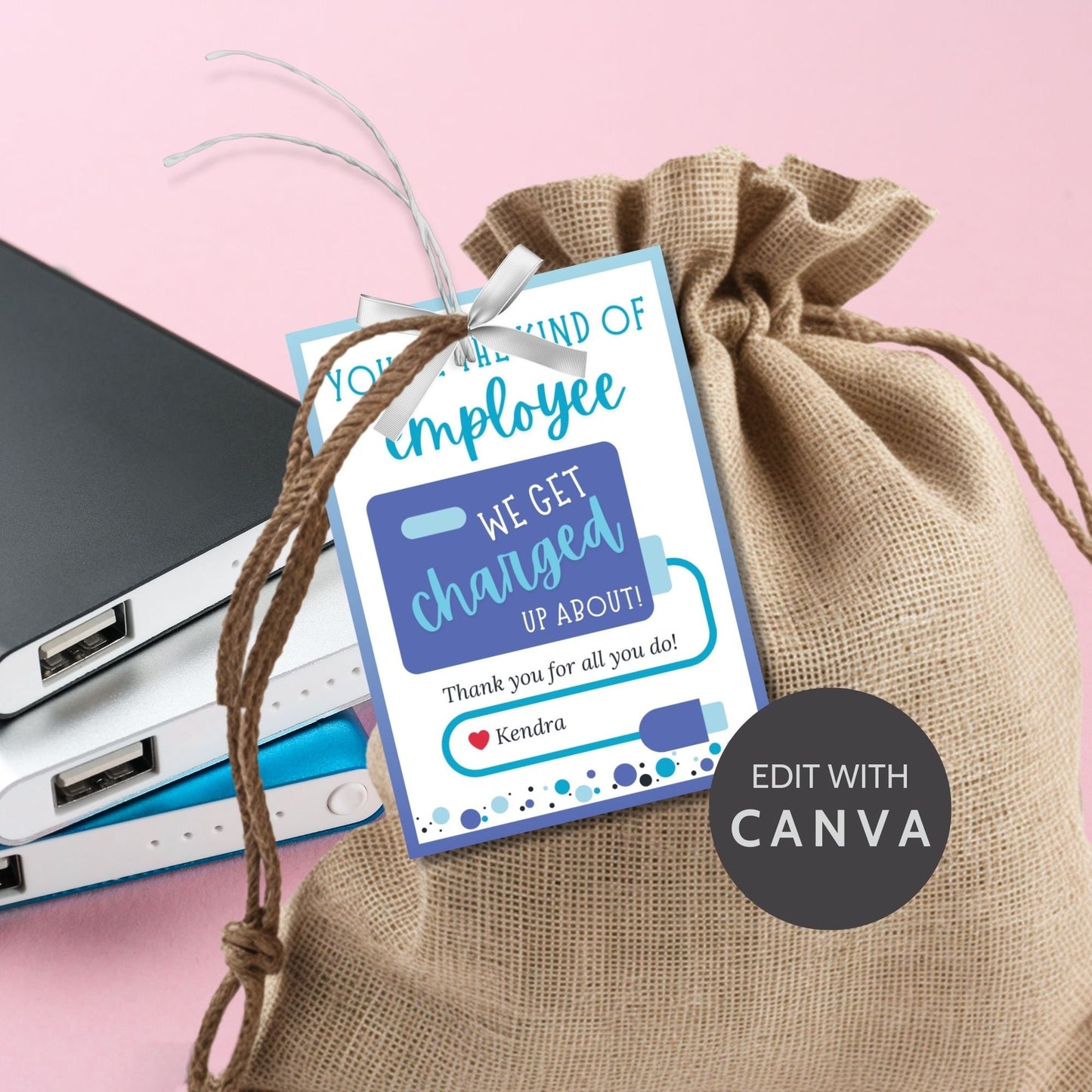 Portable Charger Employee Appreciation Tag | Employee Teacher Bus Driver Friend Coworker Staff Office Team Recognition