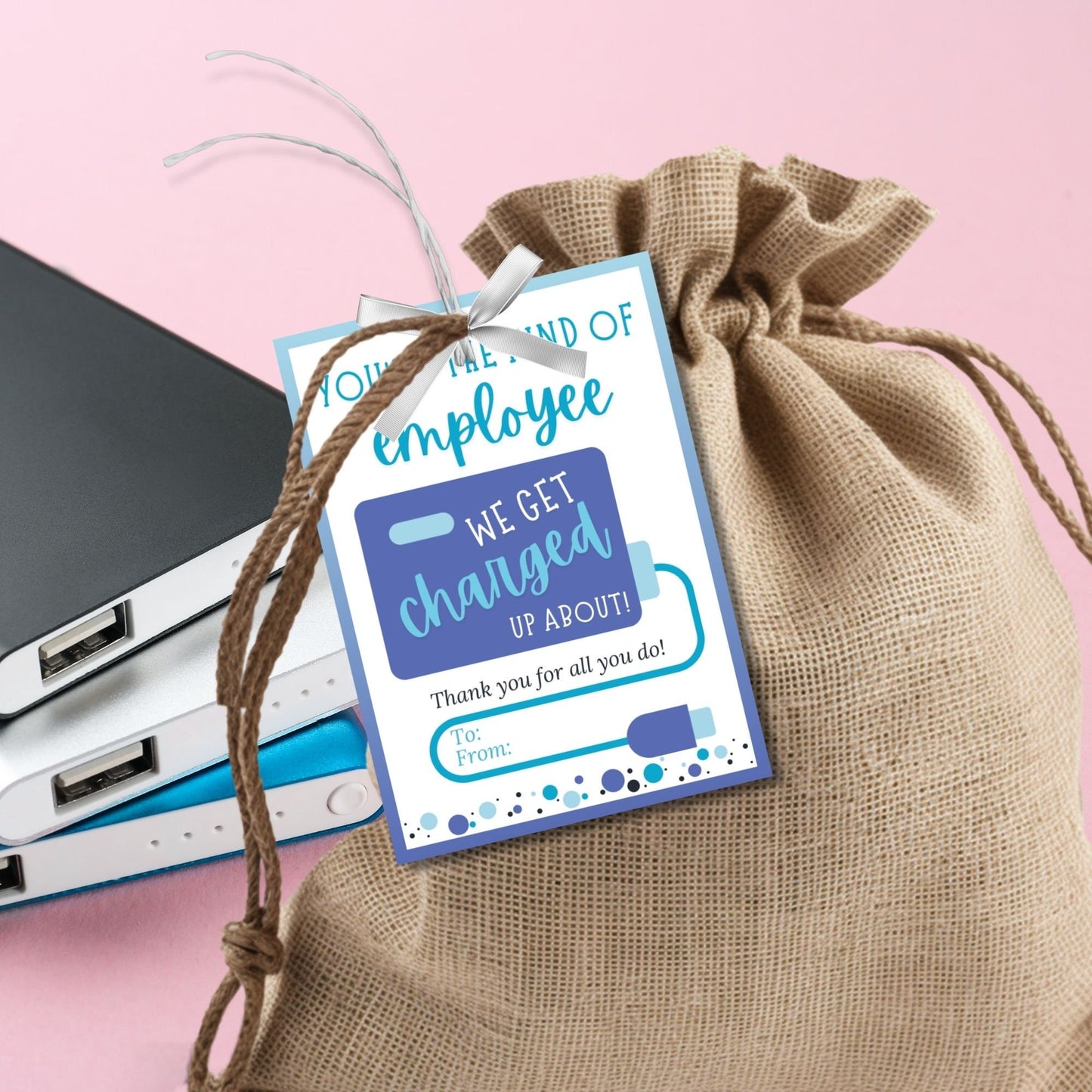 Portable Charger Employee Appreciation Tag | Employee Teacher Bus Driver Friend Coworker Staff Office Team Recognition