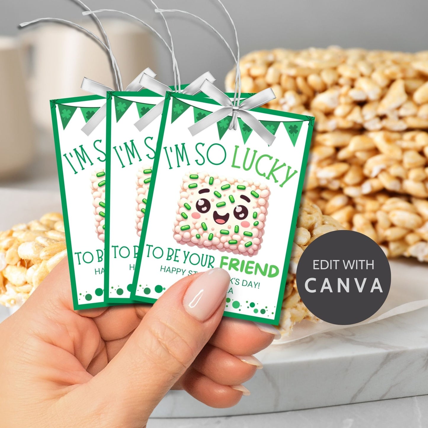 Rice Krispy Crispies Treat Printable Editable Gift Tag Girl Boy Snack Bars Classmate Classroom Employee Staff Coworker Friend Client