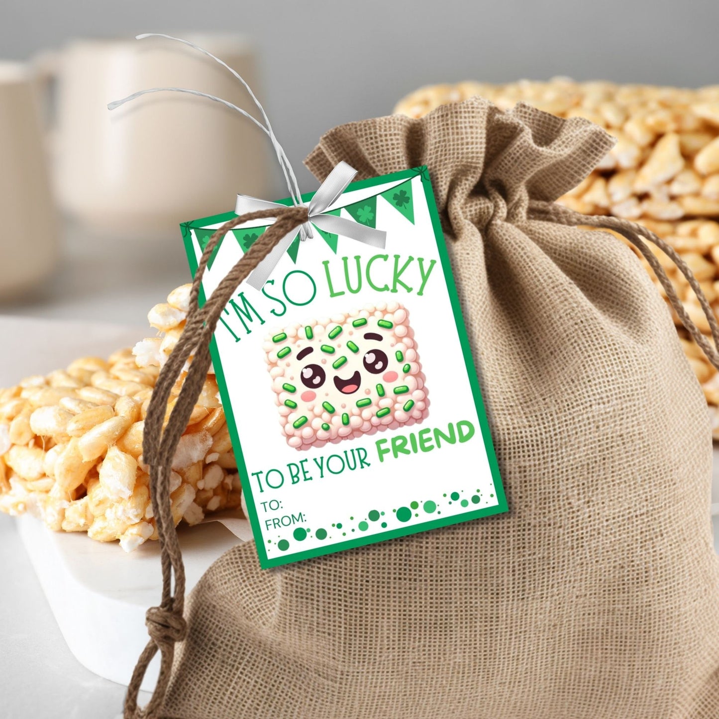 Rice Krispy Crispies Treat Printable Editable Gift Tag Girl Boy Snack Bars Classmate Classroom Employee Staff Coworker Friend Client