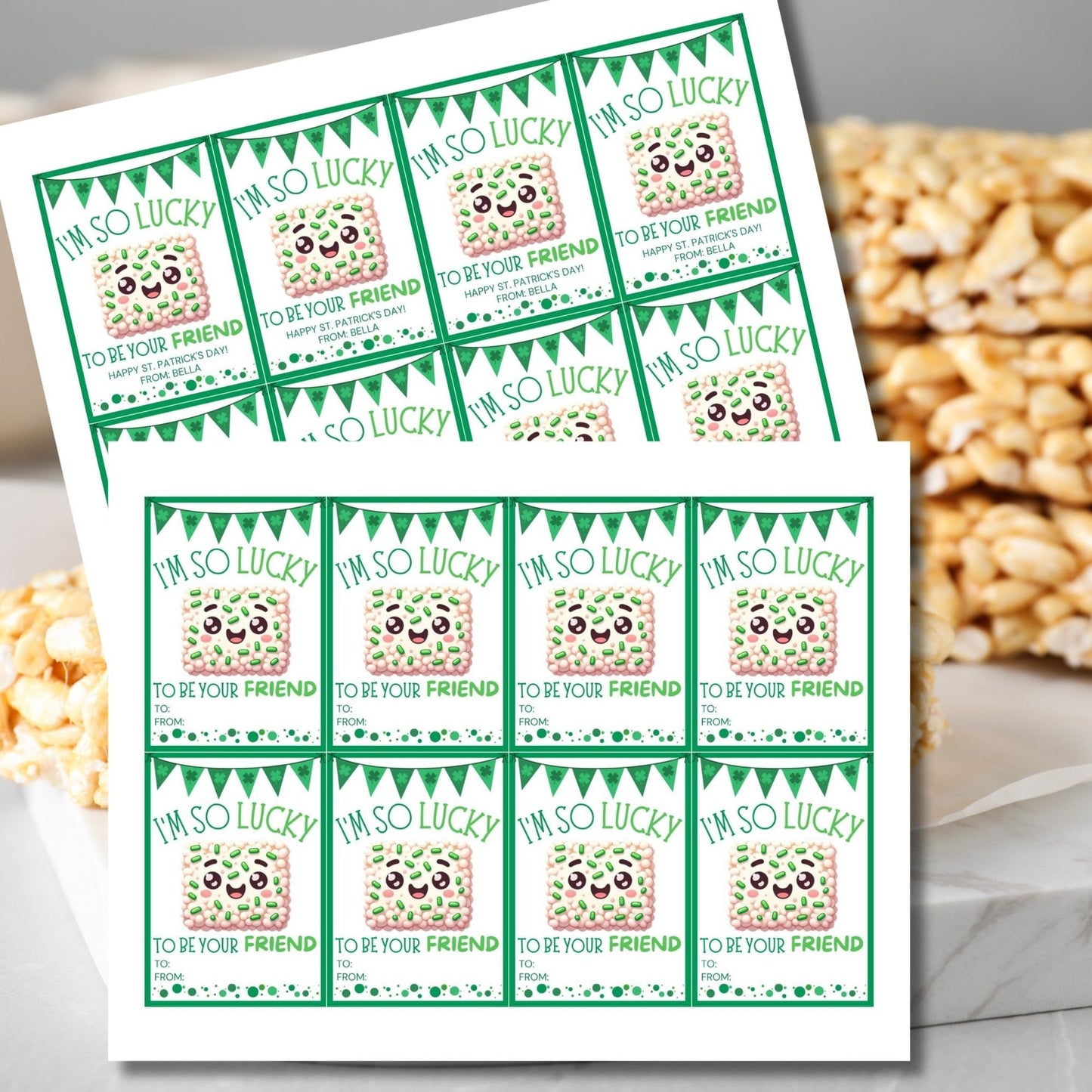 Rice Krispy Crispies Treat Printable Editable Gift Tag Girl Boy Snack Bars Classmate Classroom Employee Staff Coworker Friend Client