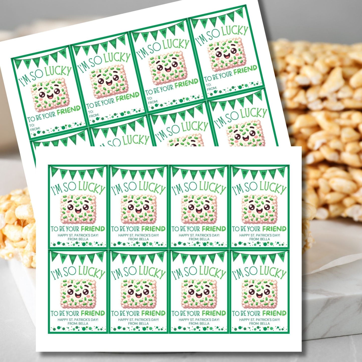 Rice Krispy Crispies Treat Printable Editable Gift Tag Girl Boy Snack Bars Classmate Classroom Employee Staff Coworker Friend Client