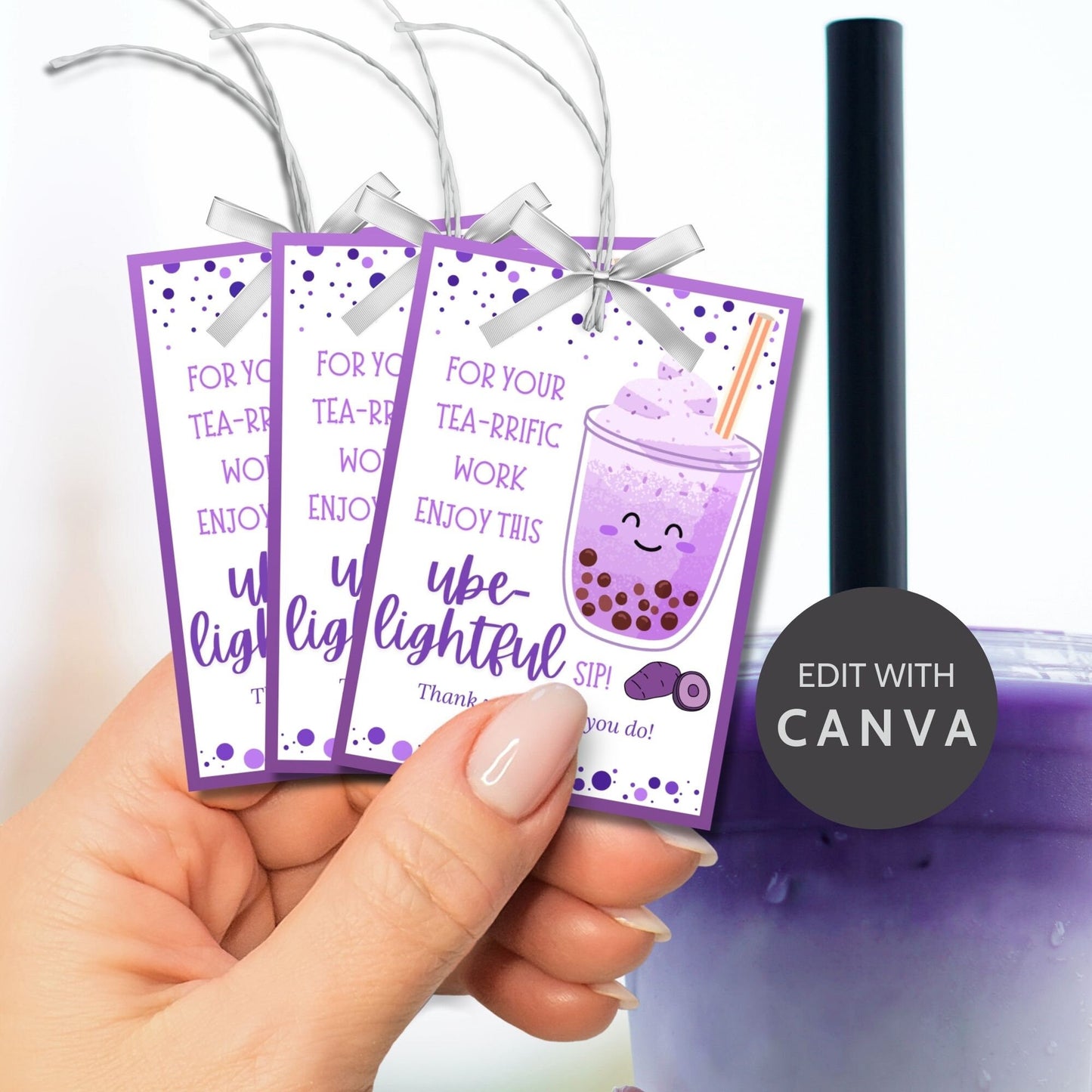 Ube Boba Bubble Tea Employee Teacher Appreciation Tag | Teacher Bus Driver Friend Coworker Staff Office | Ube Lover | Filipino Ube Dessert