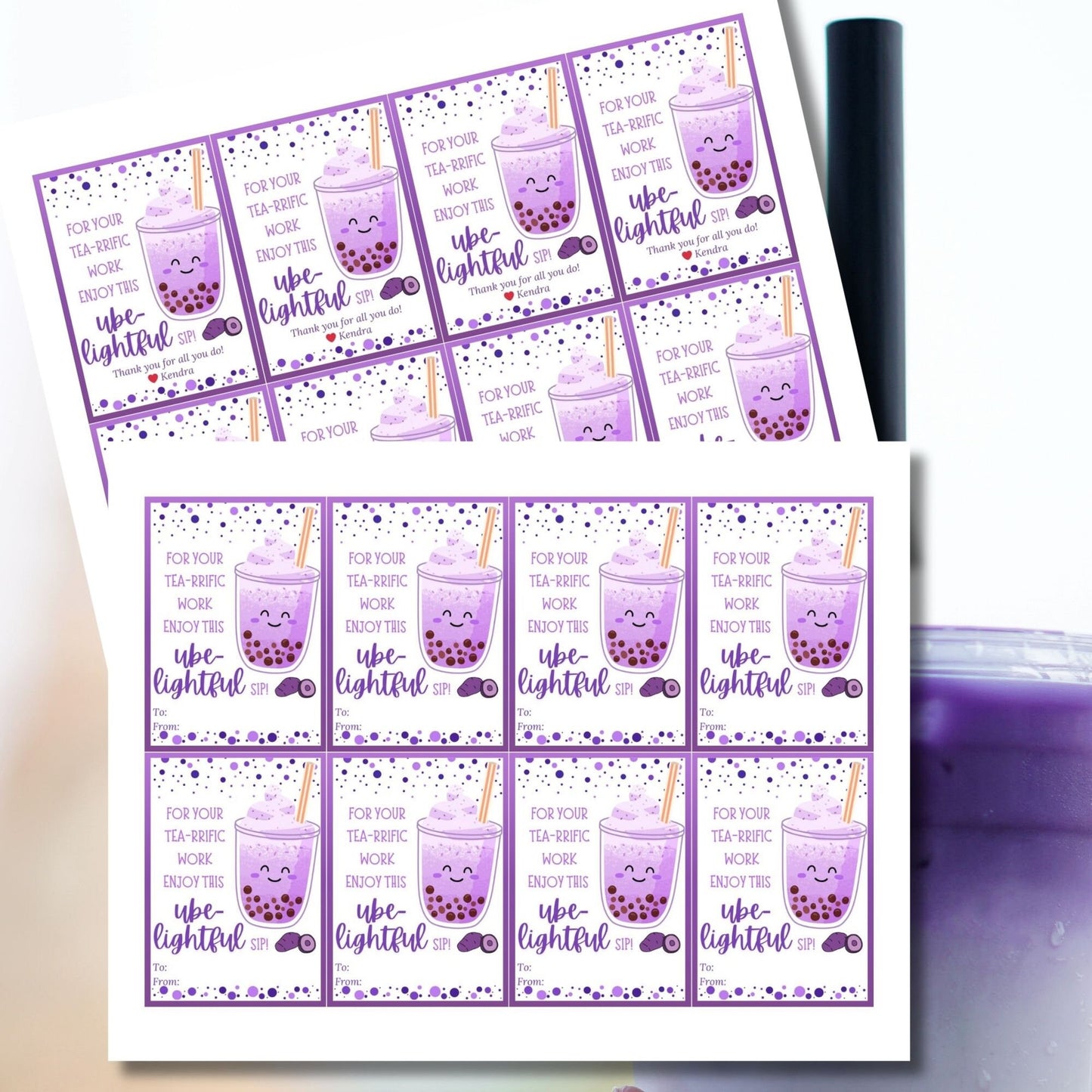 Ube Boba Bubble Tea Employee Teacher Appreciation Tag | Teacher Bus Driver Friend Coworker Staff Office | Ube Lover | Filipino Ube Dessert