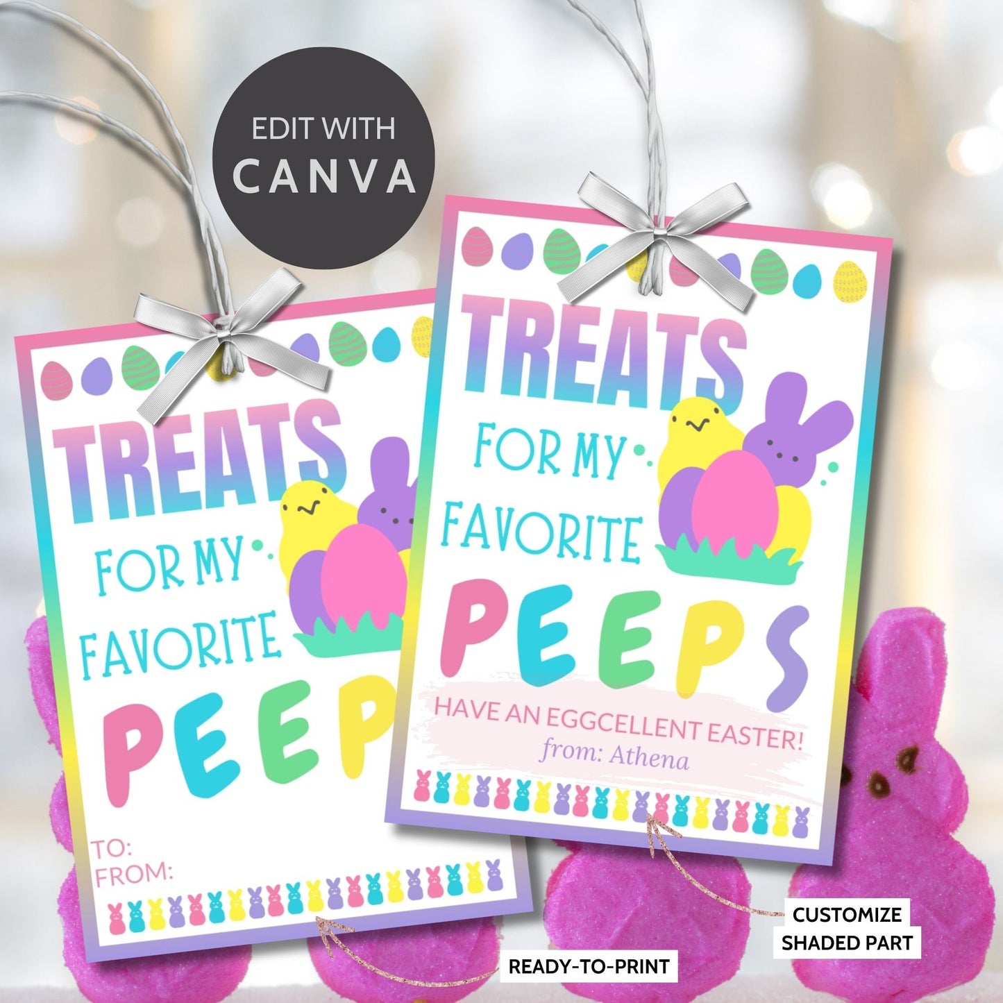 Printable Easter Gift Tags | Classroom Favors | Marshmallow Peeps | Easter Classroom Gifts For Kids Student | Easter Sticker | Easter Tags