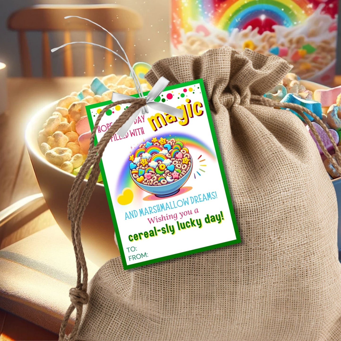 Lucky Cereal St Patricks Day Charms Tag St Paddys Marshmallow Classmate Employee Staff Coworker Friend Client Customer Lender Teacher