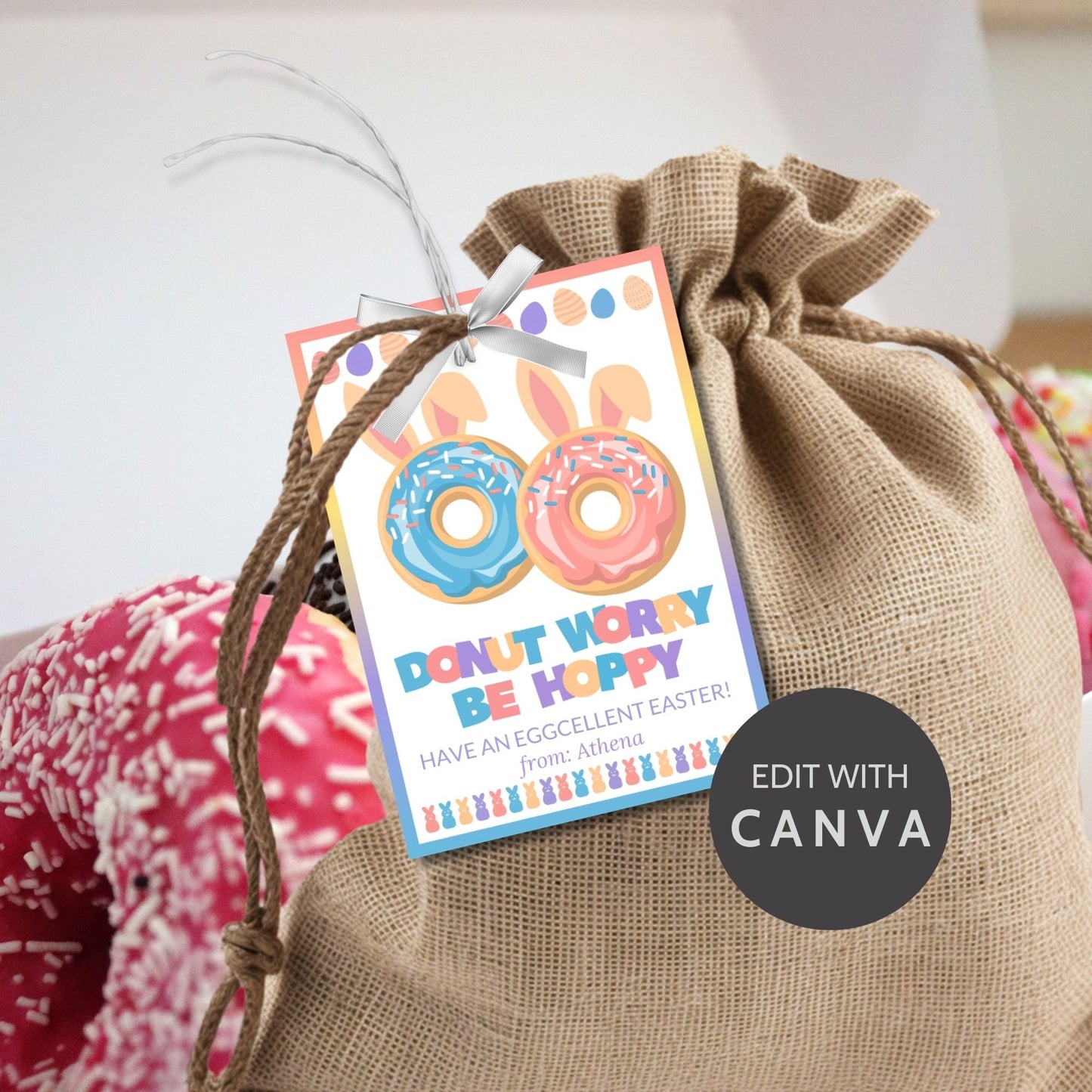 Easter Donut| Easter Basket Stuffers | Basket Easter Sunday | Donut Food Tag Stickers | Bread Pun | Gift for Neighbor Coworker Staff