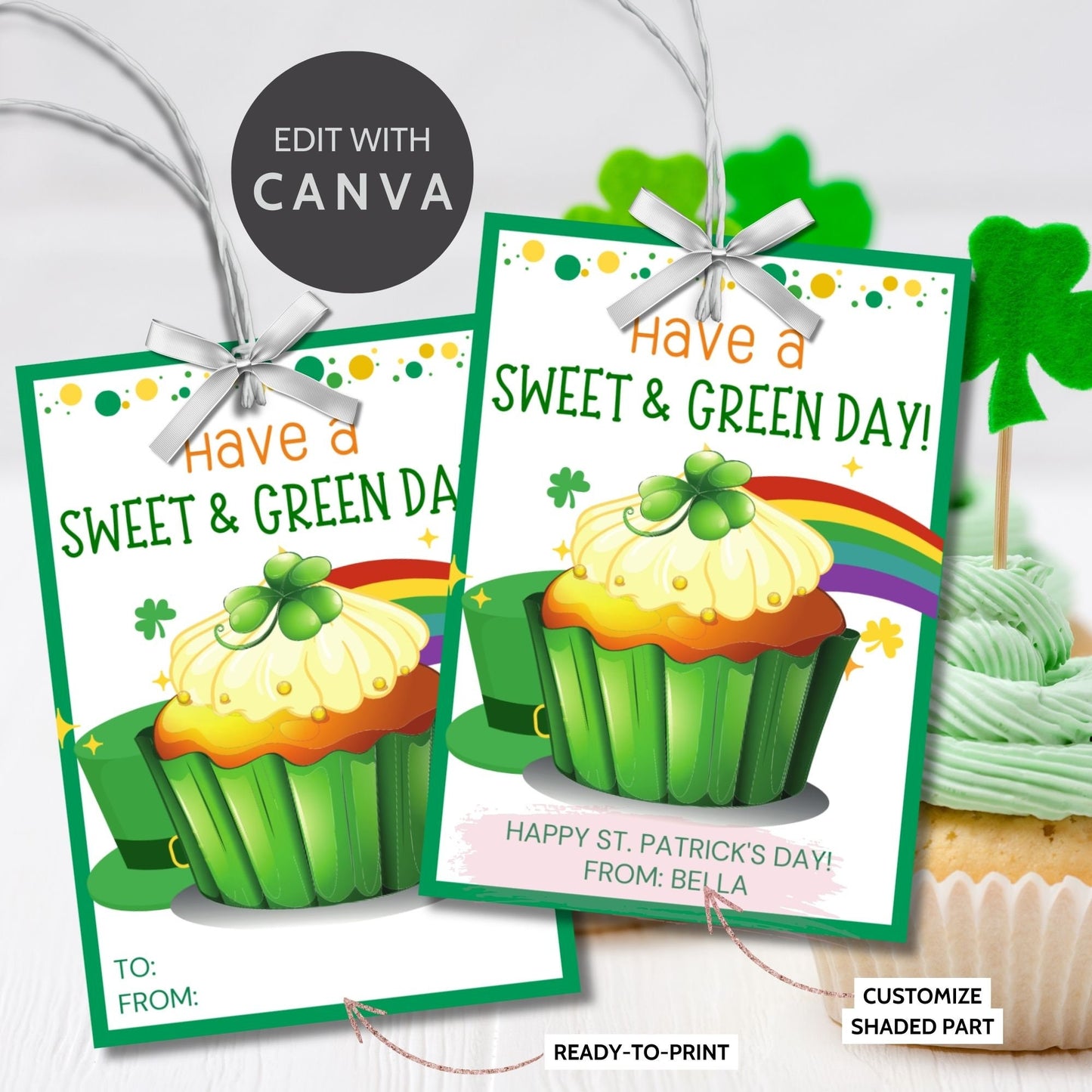 Cupcake Green Baking St Patricks Day Tag St Paddys Baked Goods Classmate Employee Staff Coworker Friend Client Customer Lender Teacher