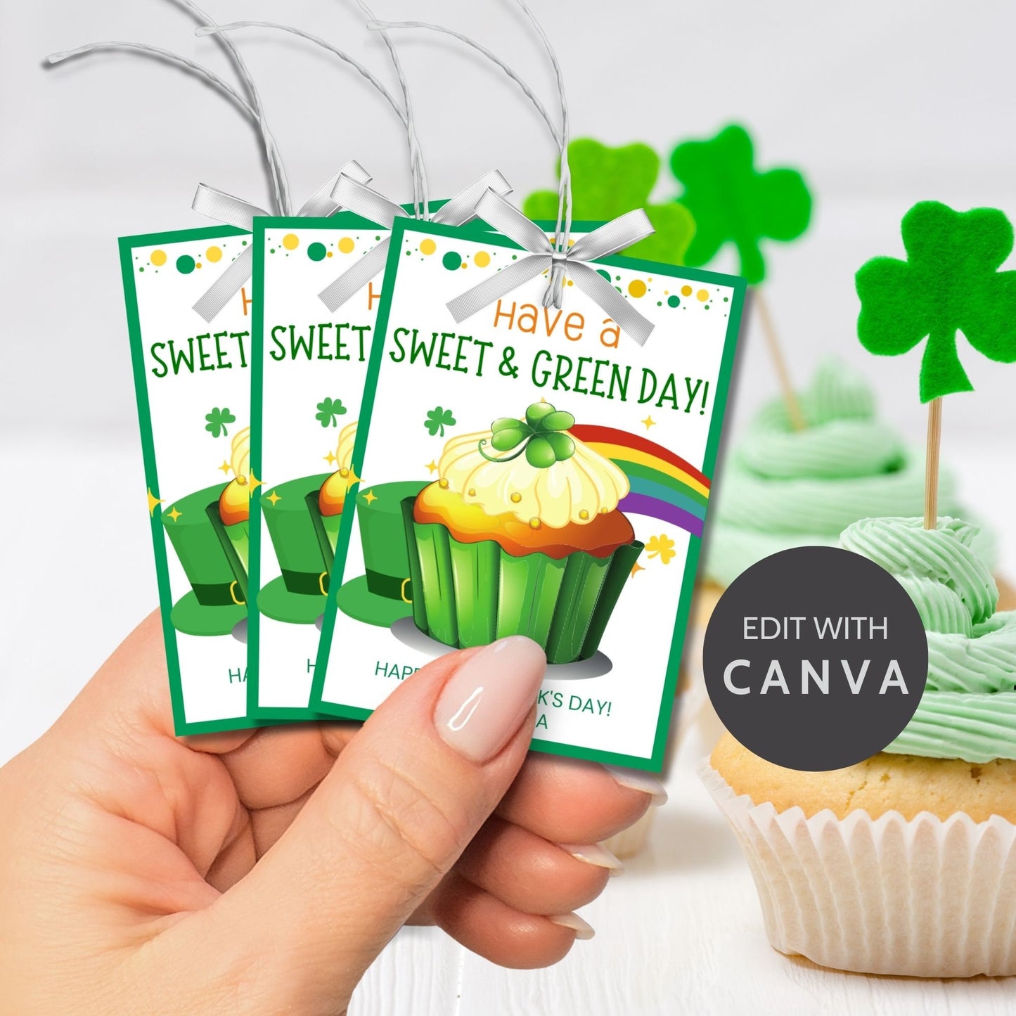 Cupcake Green Baking St Patricks Day Tag St Paddys Baked Goods Classmate Employee Staff Coworker Friend Client Customer Lender Teacher