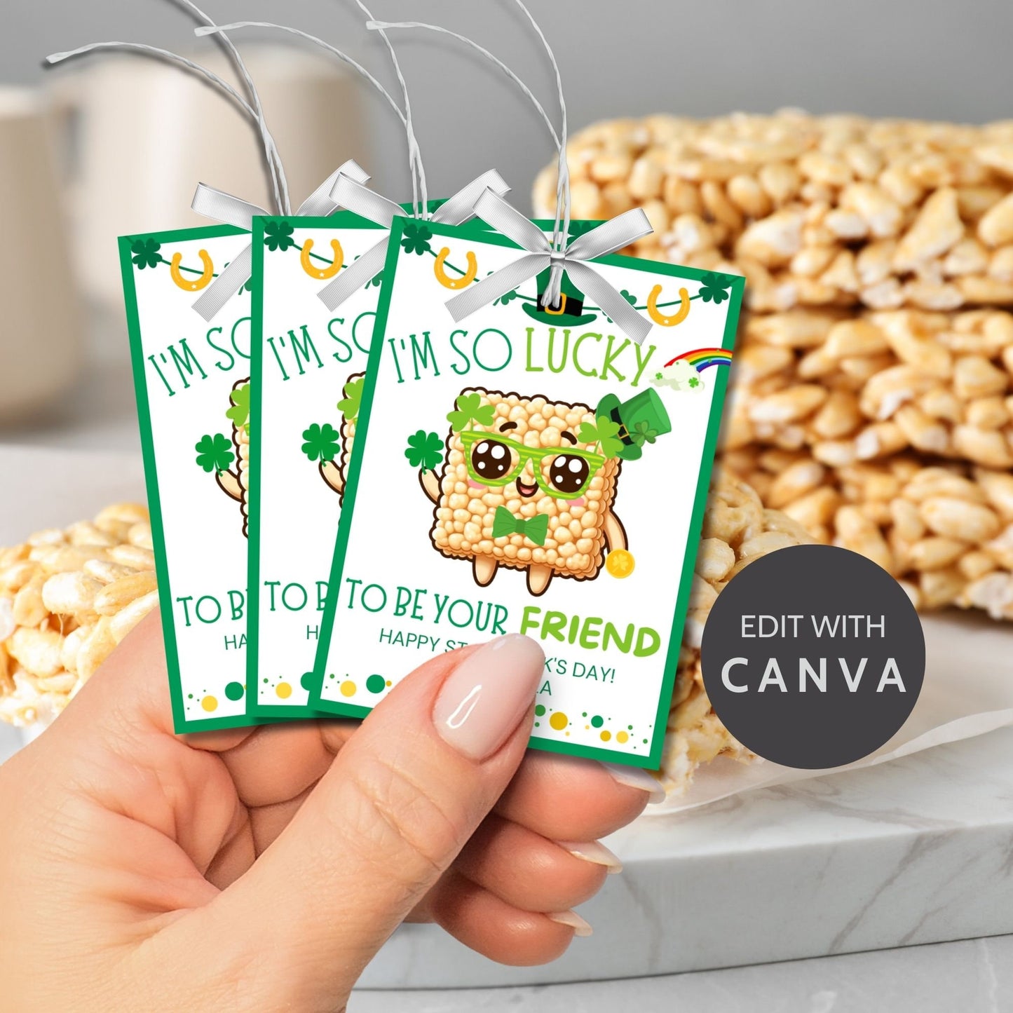 Rice Krispy Crispies Treat Printable Editable Gift Tag Girl Boy Snack Bars Classmate Classroom Employee Staff Coworker Friend Client