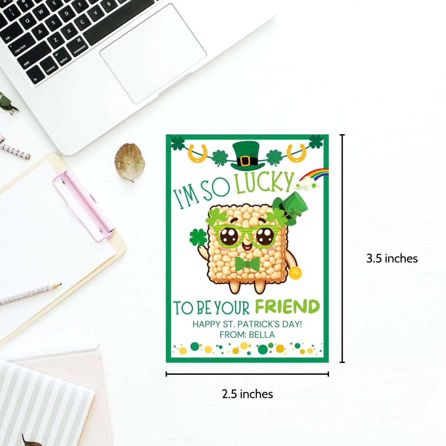 Rice Krispy Crispies Treat Printable Editable Gift Tag Girl Boy Snack Bars Classmate Classroom Employee Staff Coworker Friend Client