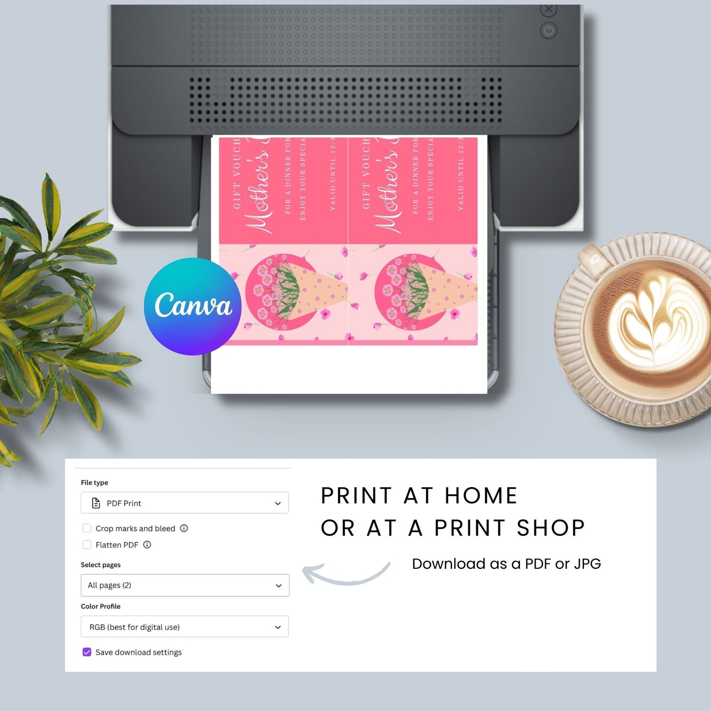 Gift Certificate Template Printable | Personalized Mothers Day Coupon | Editable Voucher | Instant Download | Client Customer Teacher Staff