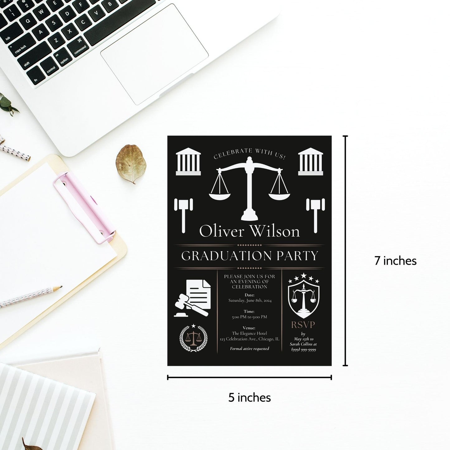 Law School Graduation Invitation Template | Law School Invite Boy | Law School Graduate Evite Announcement | Paralegal Graduation Party