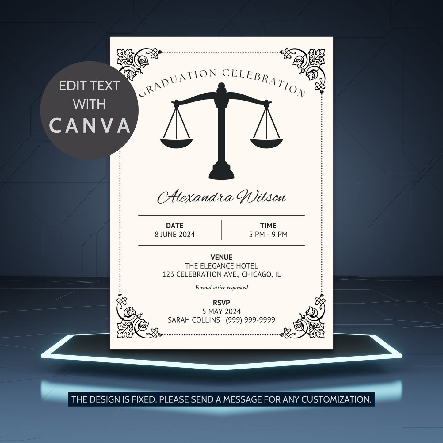 Law School Graduation Invitation Template | Law School Invite Boy | Law School Graduate Evite Announcement | Paralegal Graduation Party