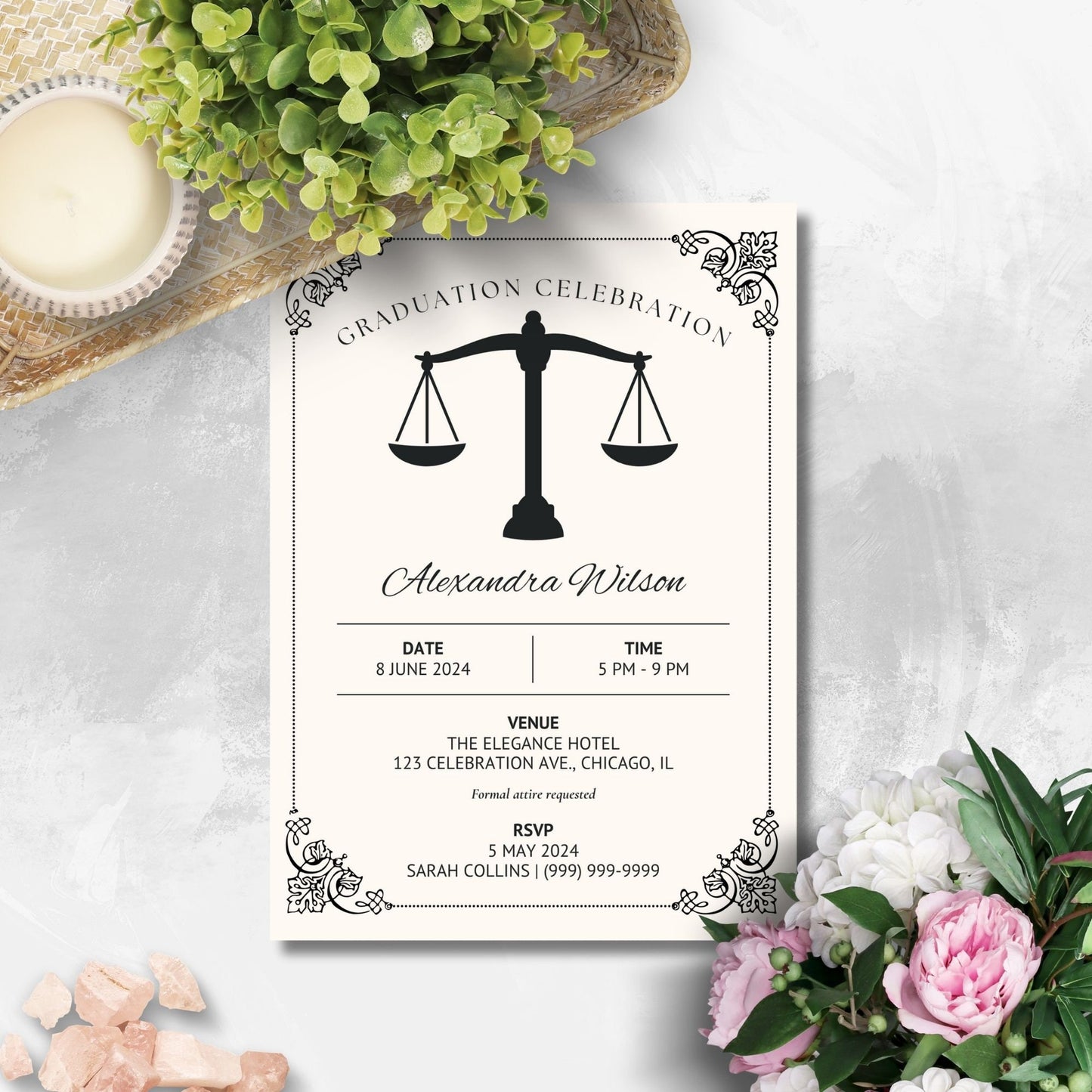 Law School Graduation Invitation Template | Law School Invite Boy | Law School Graduate Evite Announcement | Paralegal Graduation Party