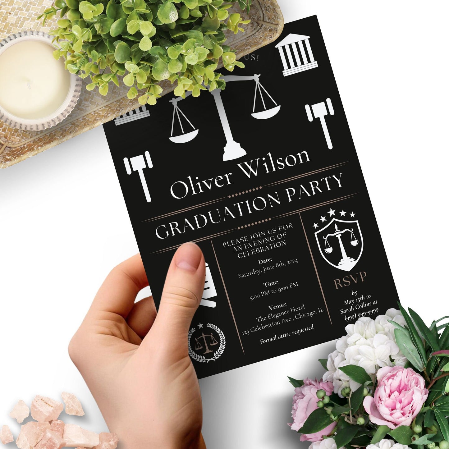 Law School Graduation Invitation Template | Law School Invite Boy | Law School Graduate Evite Announcement | Paralegal Graduation Party