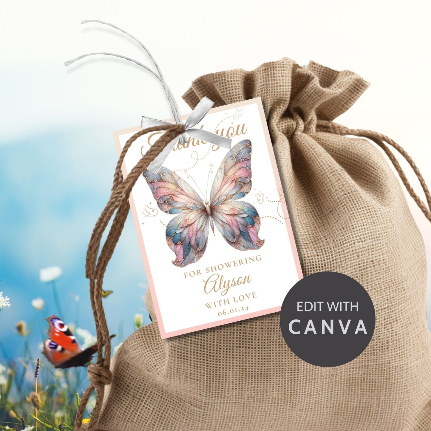 Butterfly Baby Shower Favor Tag | Bridal Shower | Thank You Tags | Swag Goodie Bags | Wedding Favor Tags | Digital Download | Shower Tag