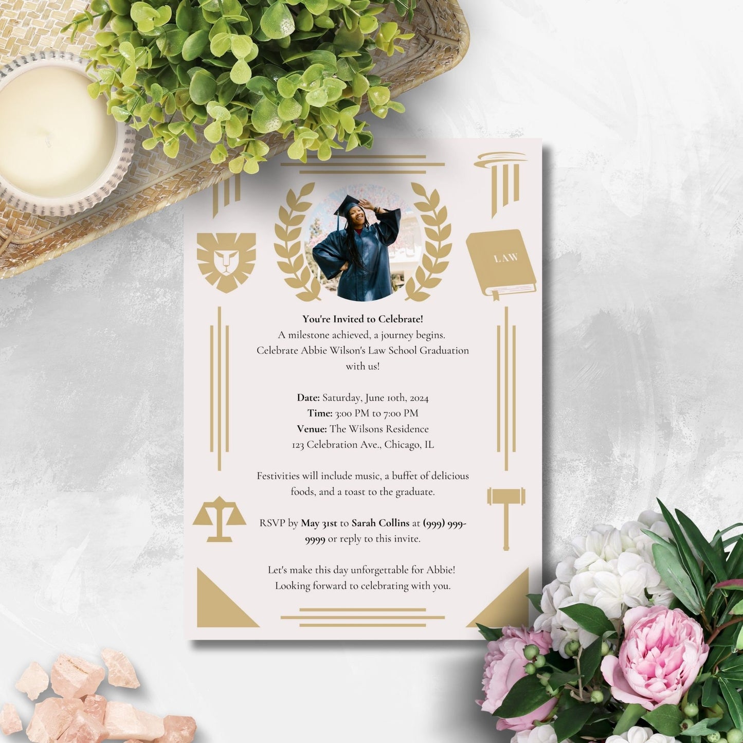 Law School Graduation Invitation Template | Law School Invite Boy | Law School Graduate Evite Announcement | Paralegal Graduation Party