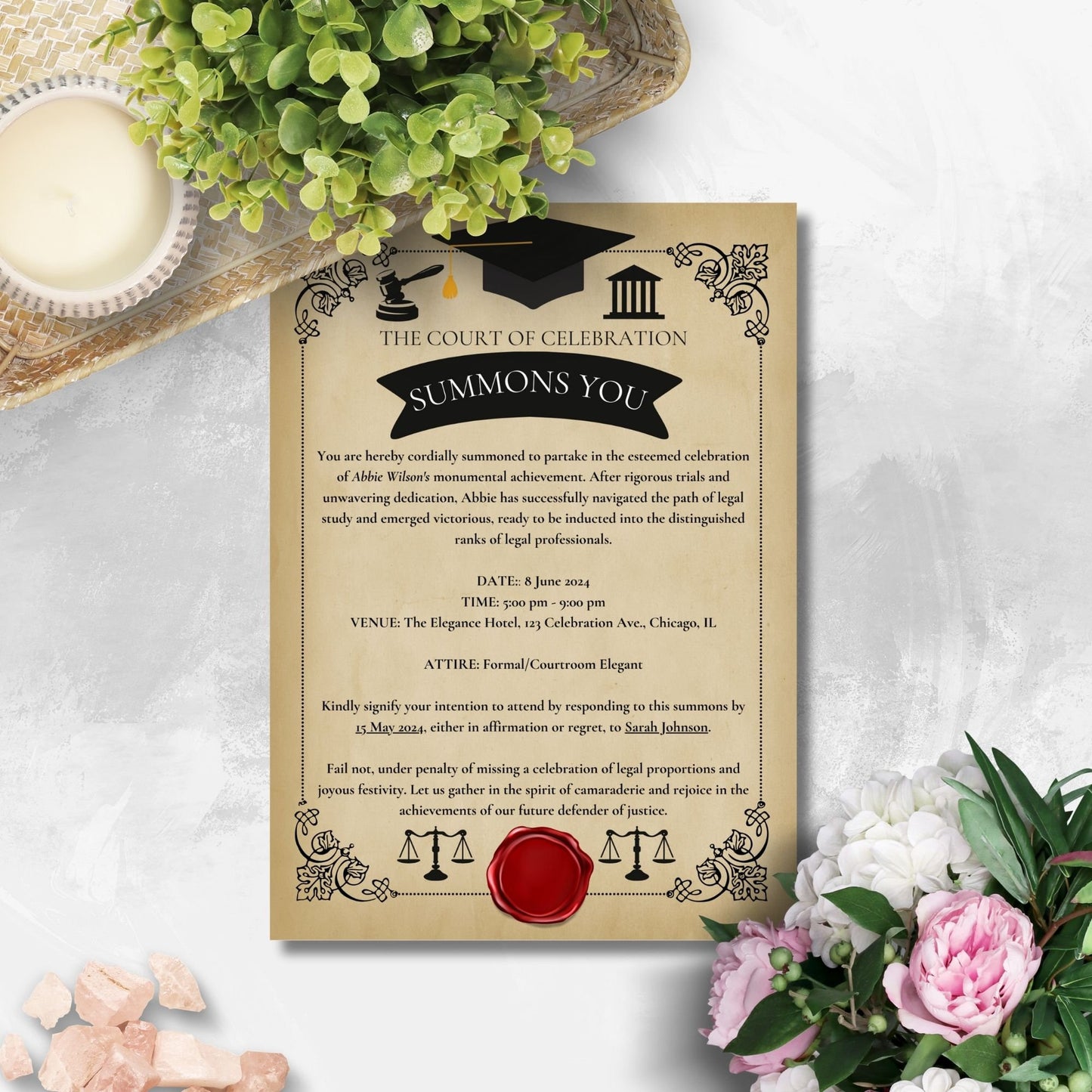 Law School Graduation Invitation Template | Law School Invite Boy | Law School Graduate Evite Announcement | Paralegal Graduation Party
