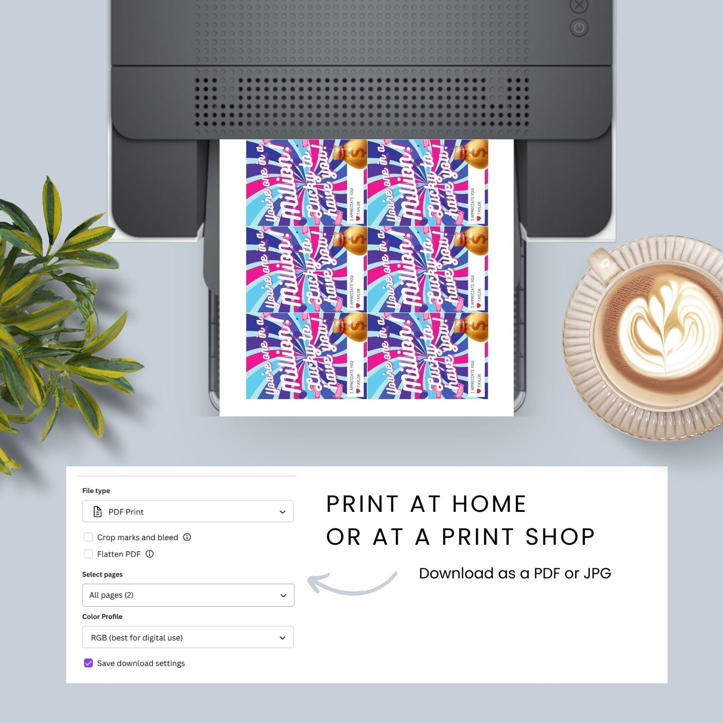Vibrant You're One in a Million Lucky to Have You lotto-themed gift tags with editable name field, in striking pink and blue hues.