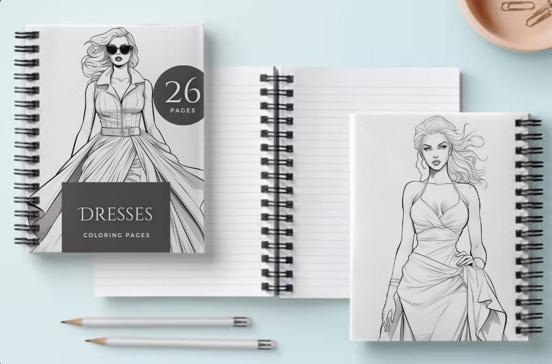 Chic Women Dresses Coloring Book - 26-Page Printable Pages for Fashion Enthusiasts and Relaxation, Perfect for Print or Digital Use