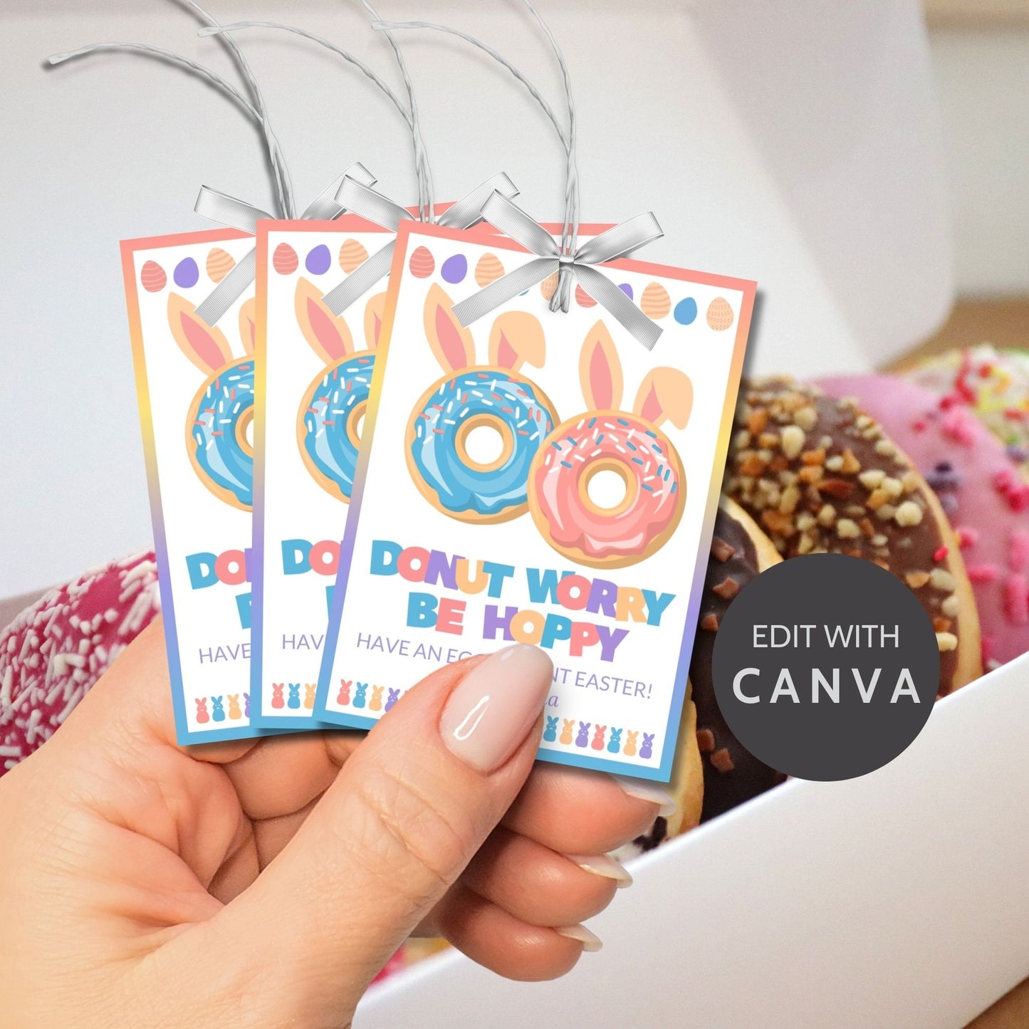 Easter Donut| Easter Basket Stuffers | Basket Easter Sunday | Donut Food Tag Stickers | Bread Pun | Gift for Neighbor Coworker Staff