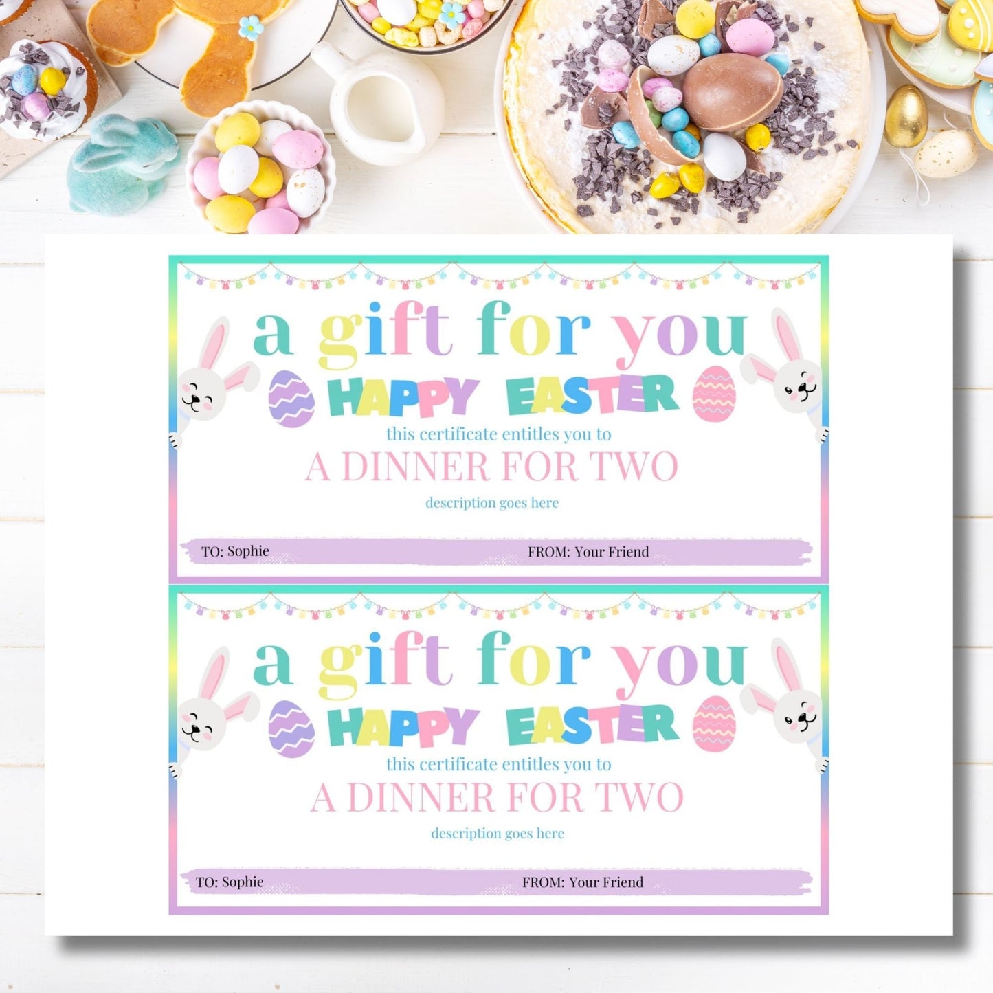 Easter Certificate Printable Editable | A Gift For You Voucher | Last Minute Gift | Editable Bunny Certificate Template