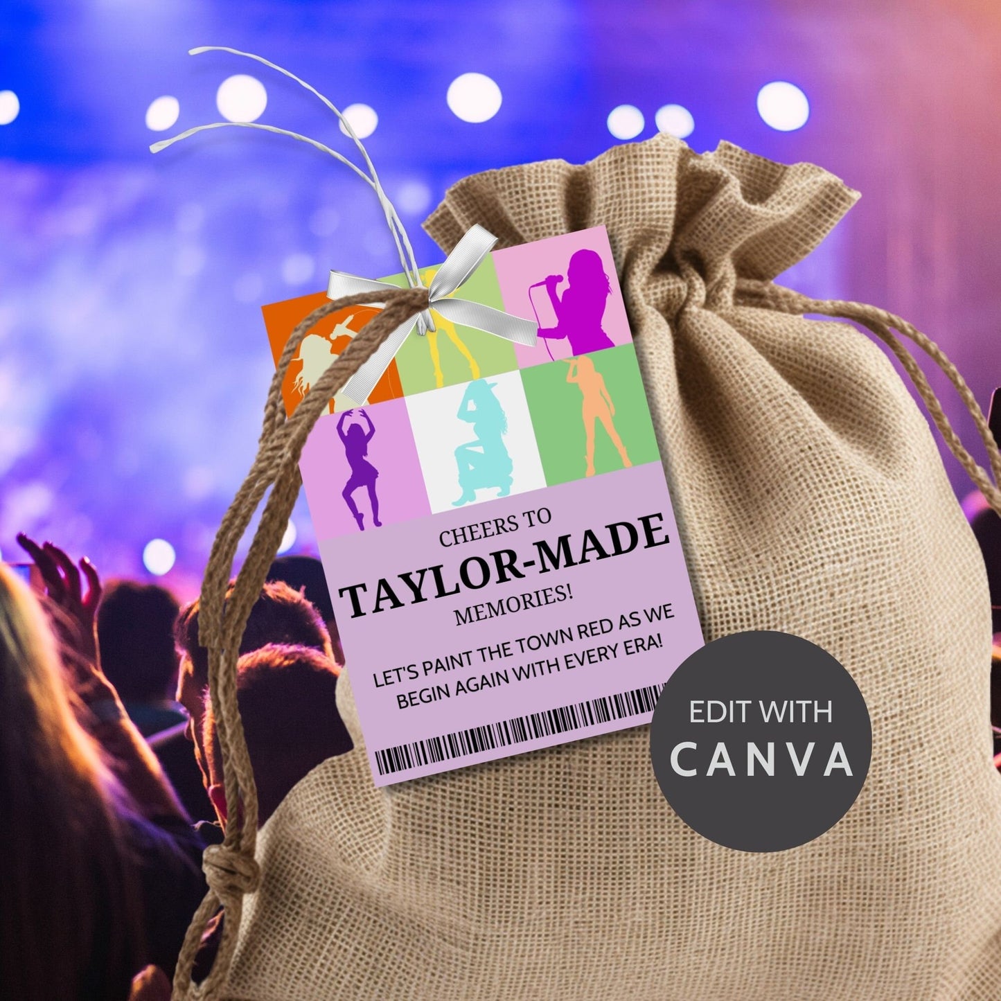 Musical era-inspired printable gift tags with Thank you messages, editable for personalization, perfect for fans and friends.